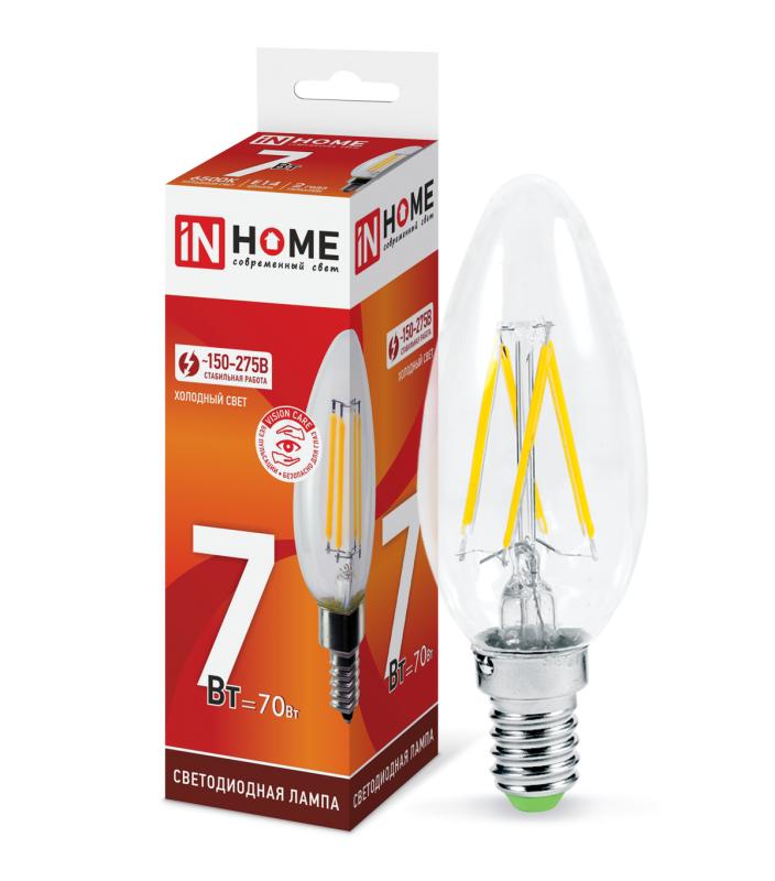 Лампа светодиодная LED-СВЕЧА НА ВЕТРУ-deco 7Вт 230В Е14 6500К 630Лм прозрачная IN HOME