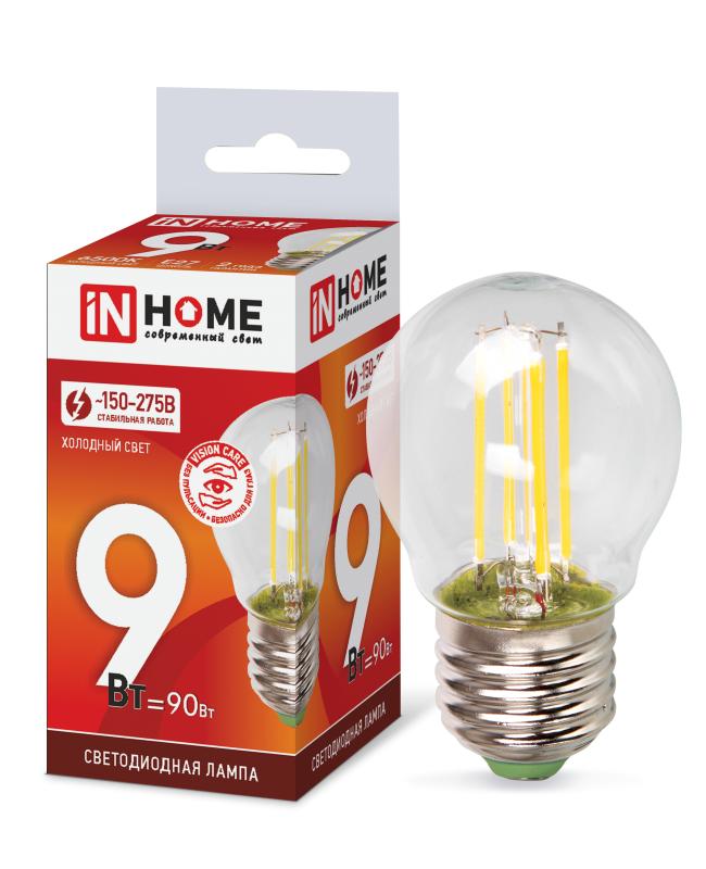 Лампа светодиодная LED-ШАР-deco 9Вт 230В Е27 6500К 810Лм прозрачная IN HOME