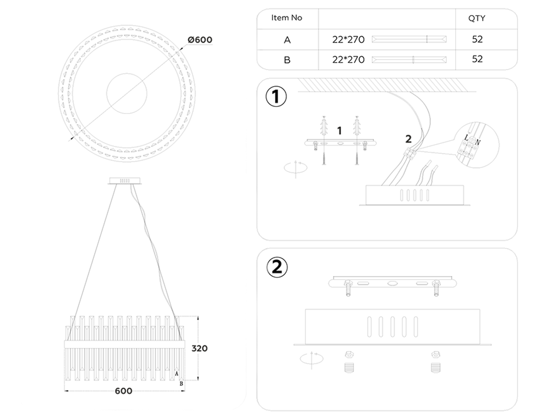 TR5009 CH/CL хром/прозрачный 70W 3000K/4200K/6400K D600*1010 (Без ПДУ)