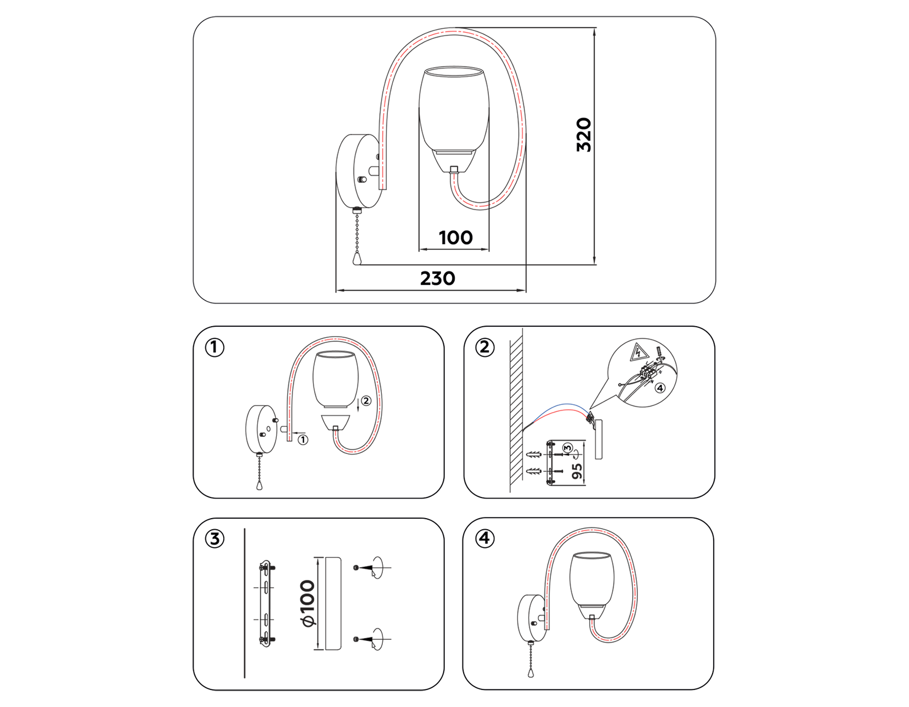 TR3134 BK/CH черный/хром E27 max 40W 320*100*230