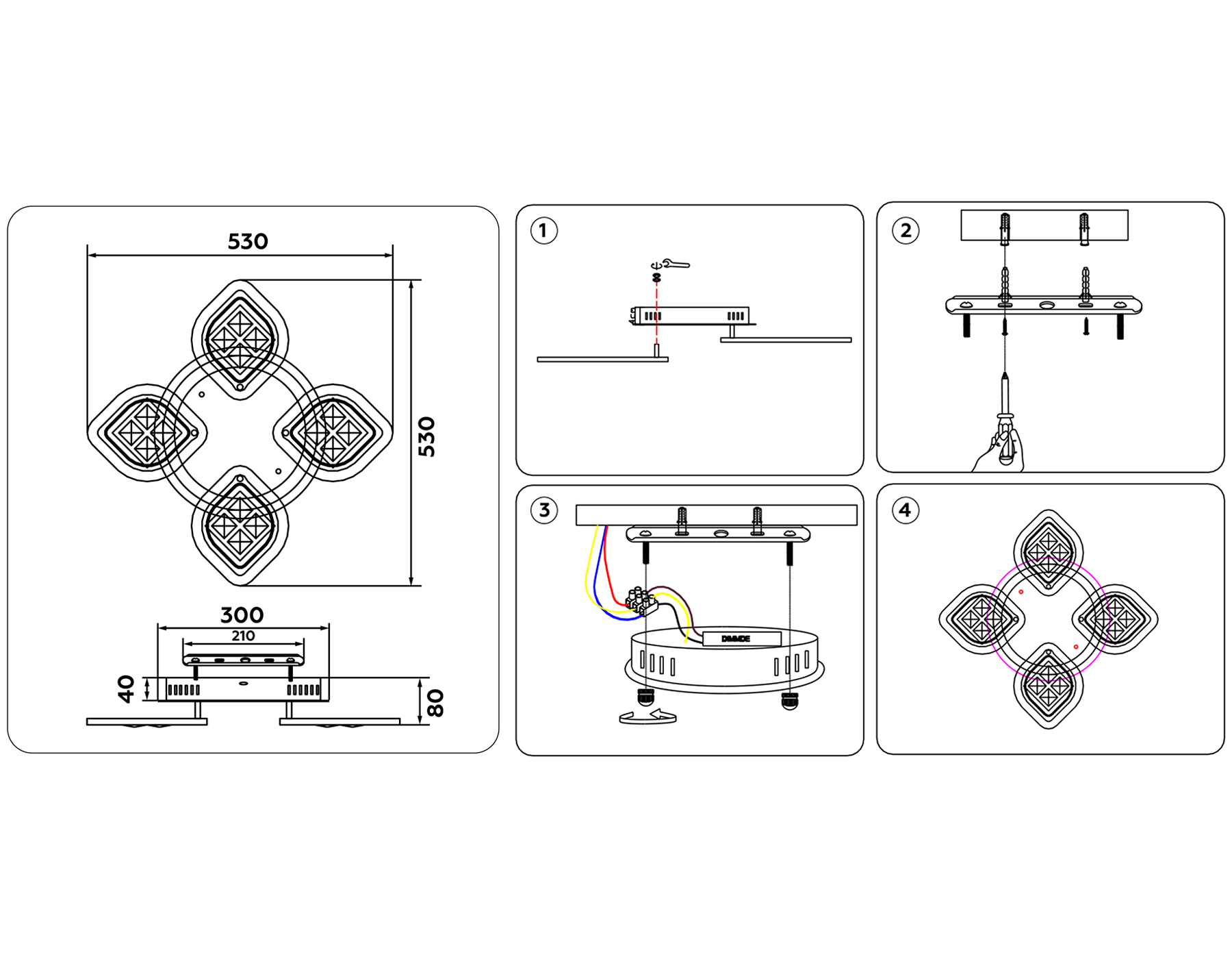 FA281/4 CF/TI кофе/янтарь 69W 530*530*80 (ПДУ РАДИО 2.4G)