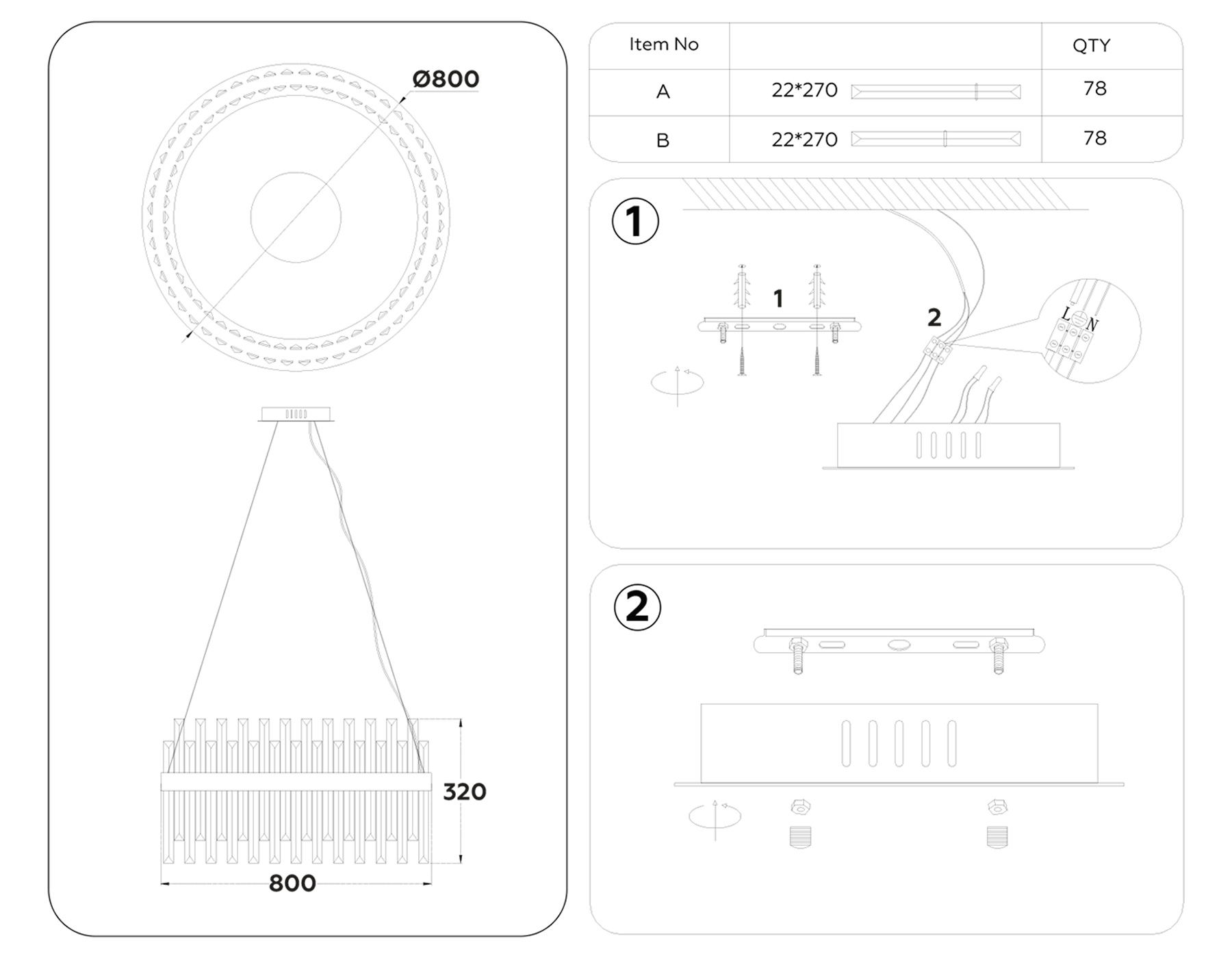 TR5011 CH/CL хром/прозрачный 88W 3000K/4200K/6400K D800*950 (Без ПДУ)