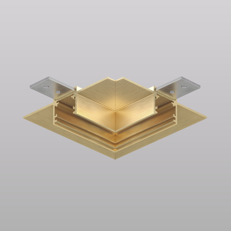 Угловой элемент трека SHINE HIDE для ГКЛ 12,5 мм, 90&deg;, потолок&ndash;потолок, сатинированная латунь, алюминий