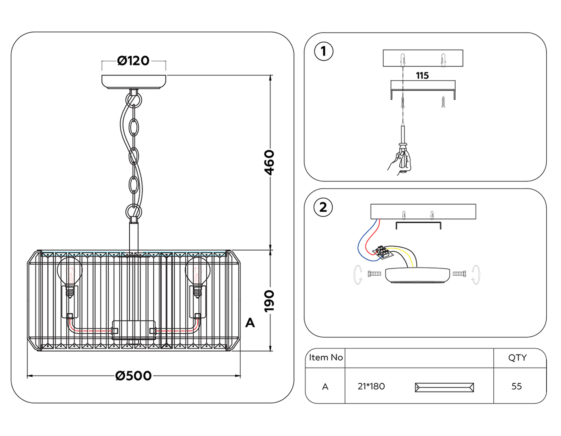 TR5815 BK/CL черный/прозрачный E14/5 max 40W D500*650