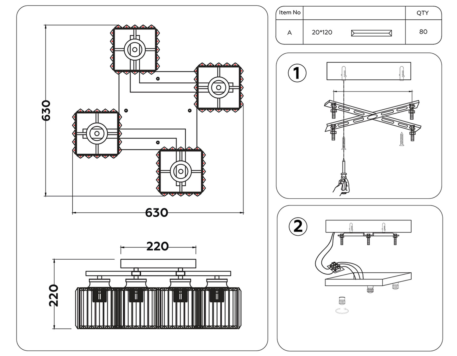 TR5213/4 CH/CL хром/прозрачный E27/4 max 40W 630*630*220