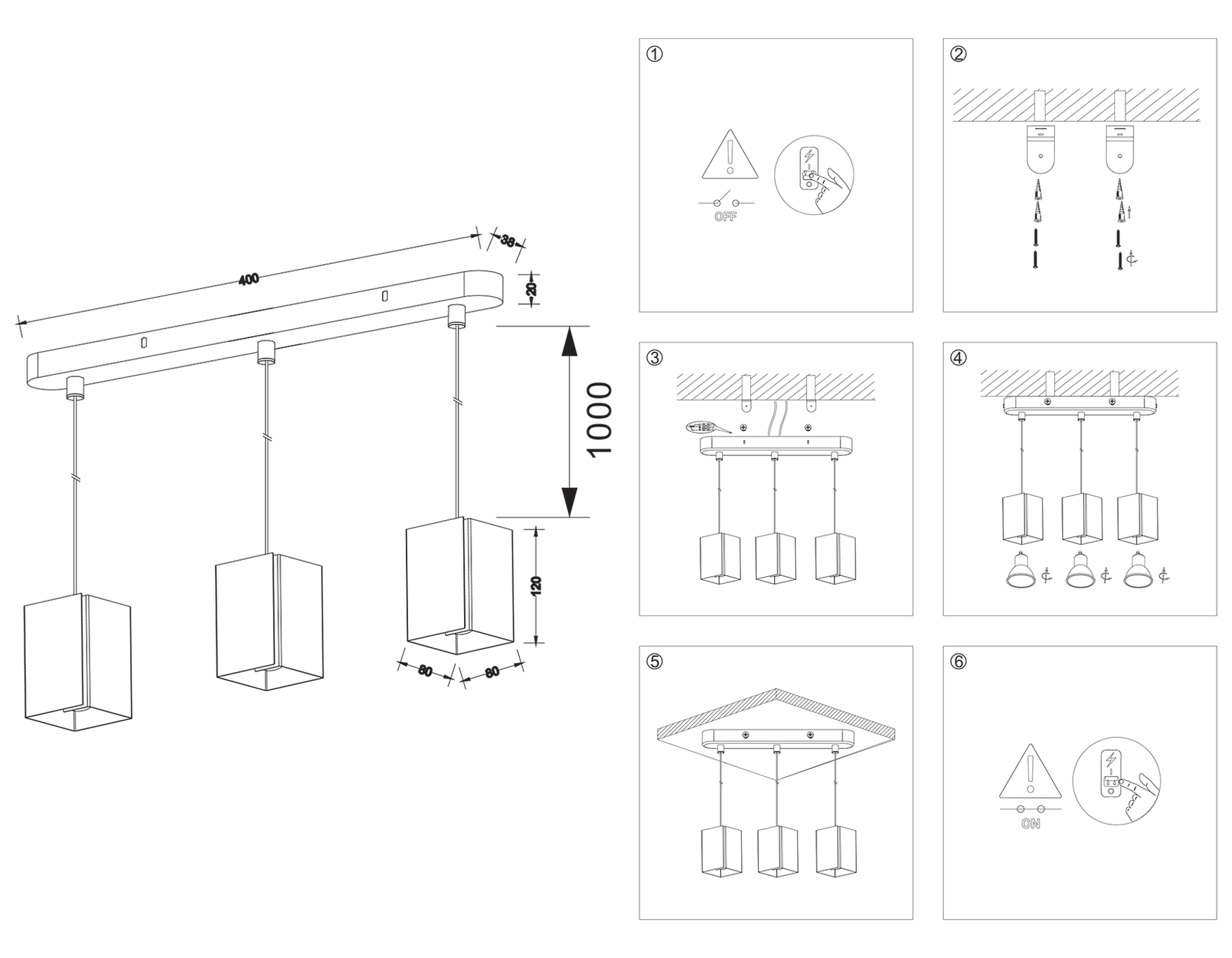 TN5141/3 BK черный E27/3 max 40W 400*80*1150