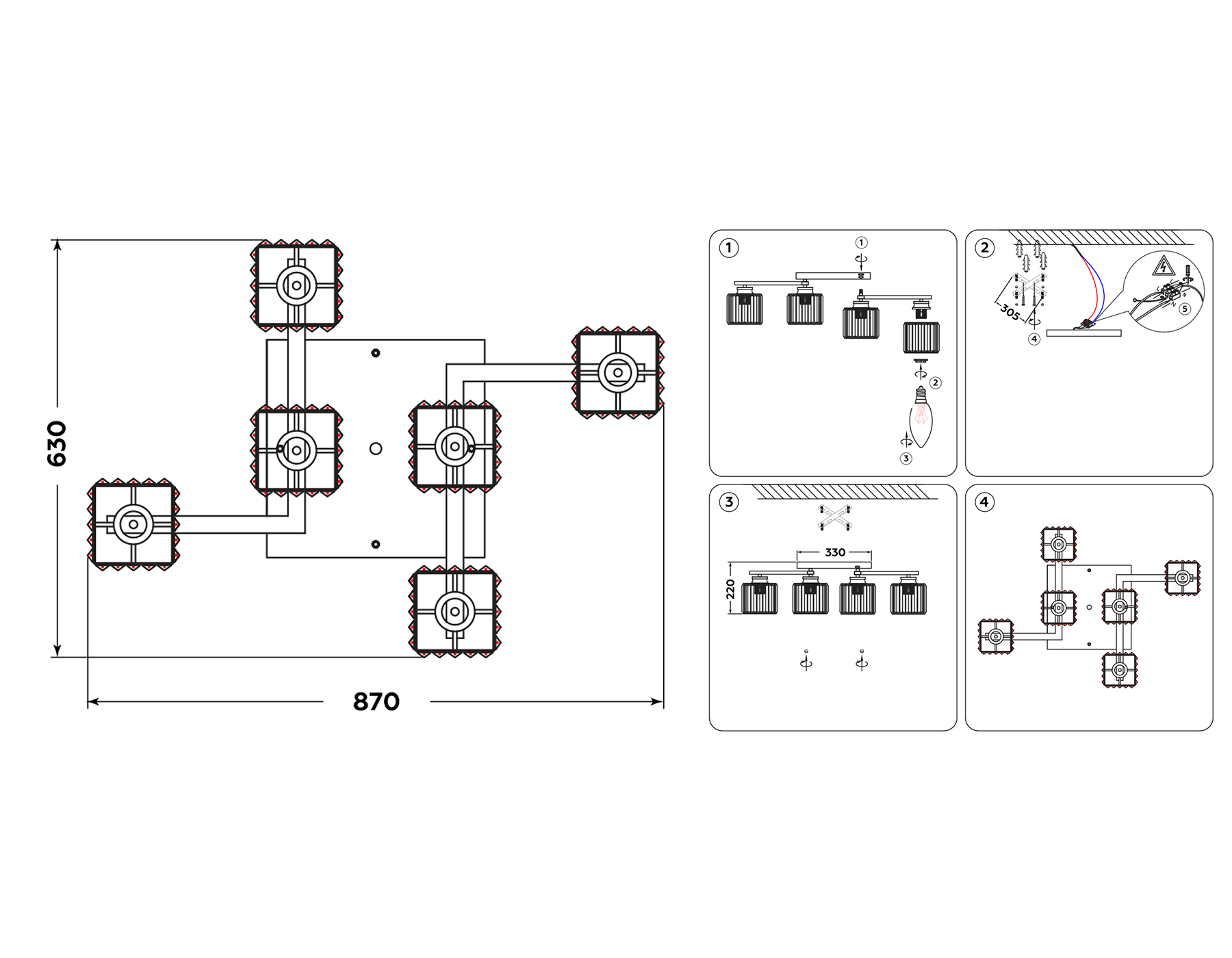 TR5215/6 CH/CL хром/прозрачный E27/6 max 40W 870*630*220
