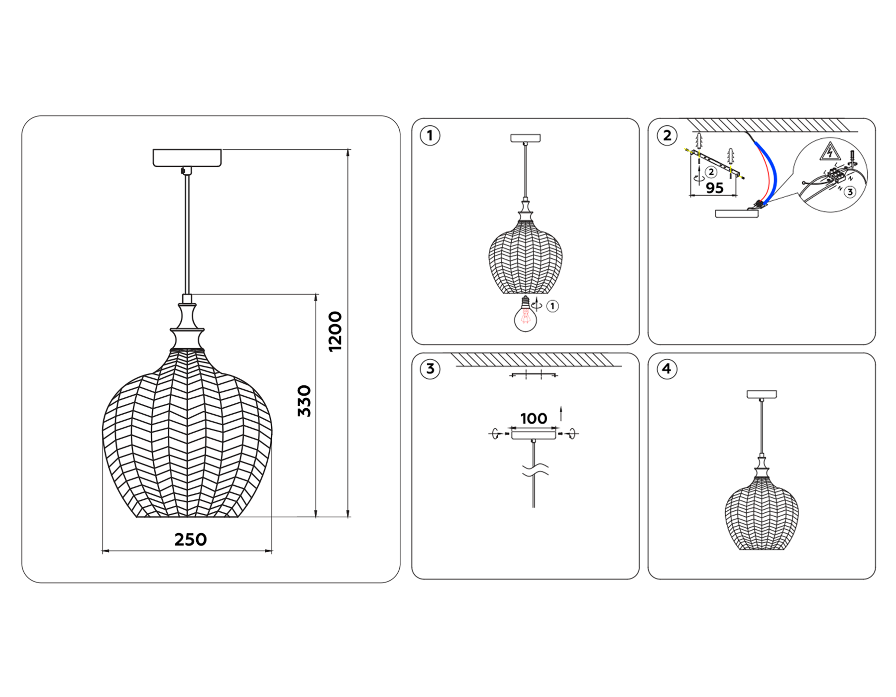 TR3531 SB/TI бронза/янтарь E27 max 40W D250*1200