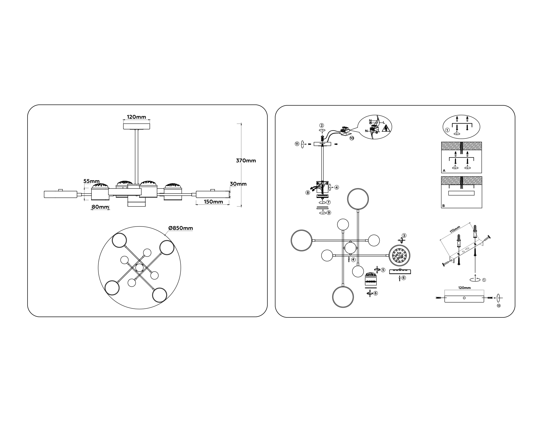 FL51629/9+4 BK/FGD черный/золото 132W 3000-6000K D850*370 (без ПДУ)