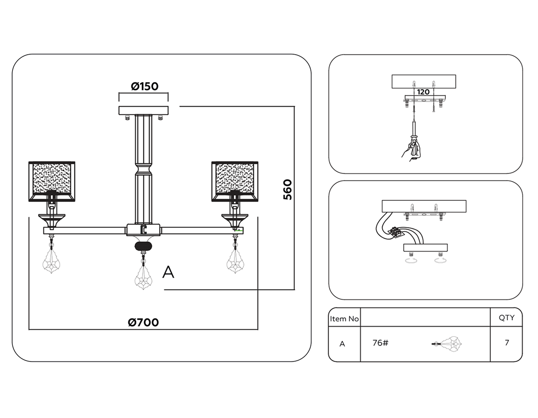 TR4535/6 GD/WH золото/белый E14/6 max 40W D700*560