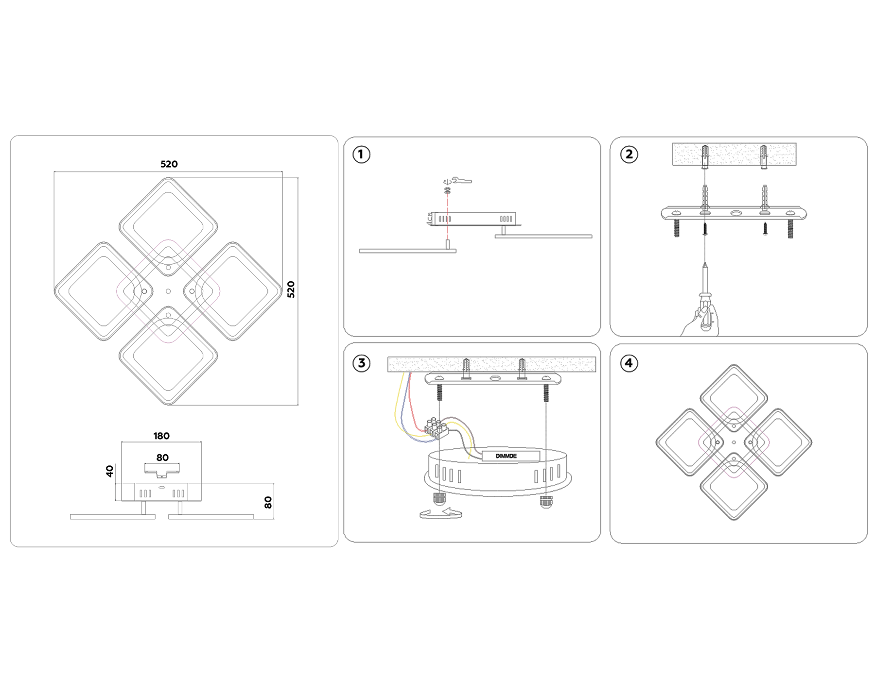 FA441/4 WH белый 72W 520*520*80 (ПДУ РАДИО 2.4G)