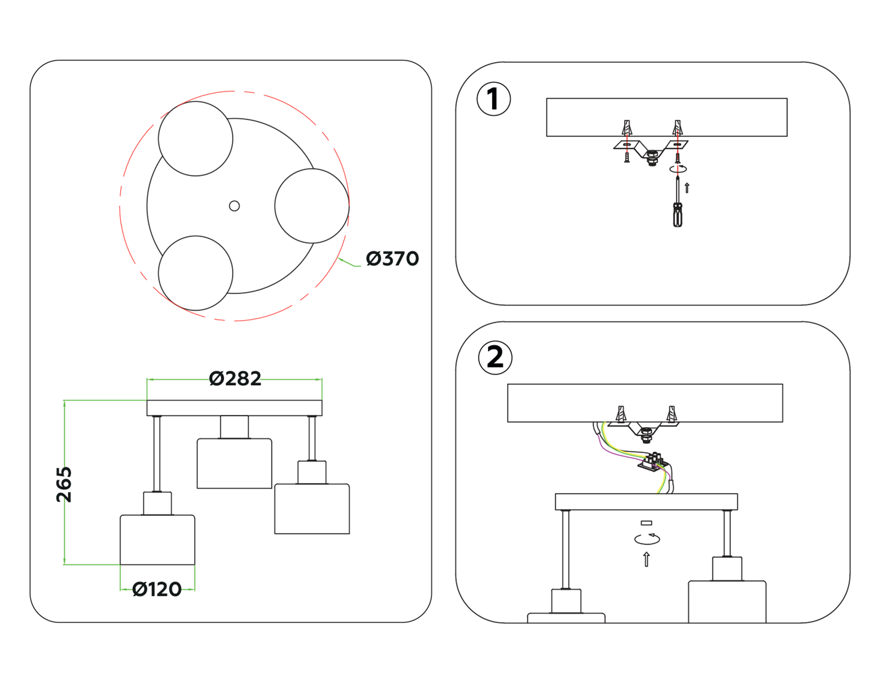 TR8121/3 BK/BS черный/латунь E27*3 max 40W D370*265