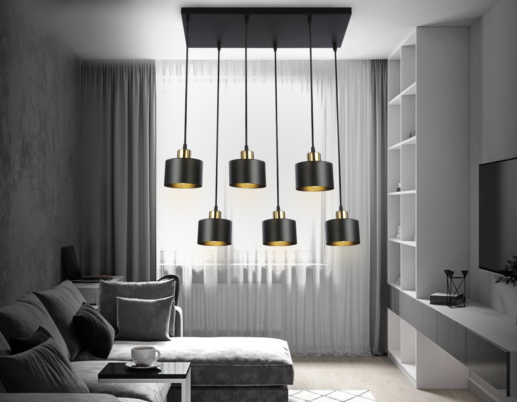 TR8126/6 BK/BS черный/латунь E27*6 max 40W 635*320*920