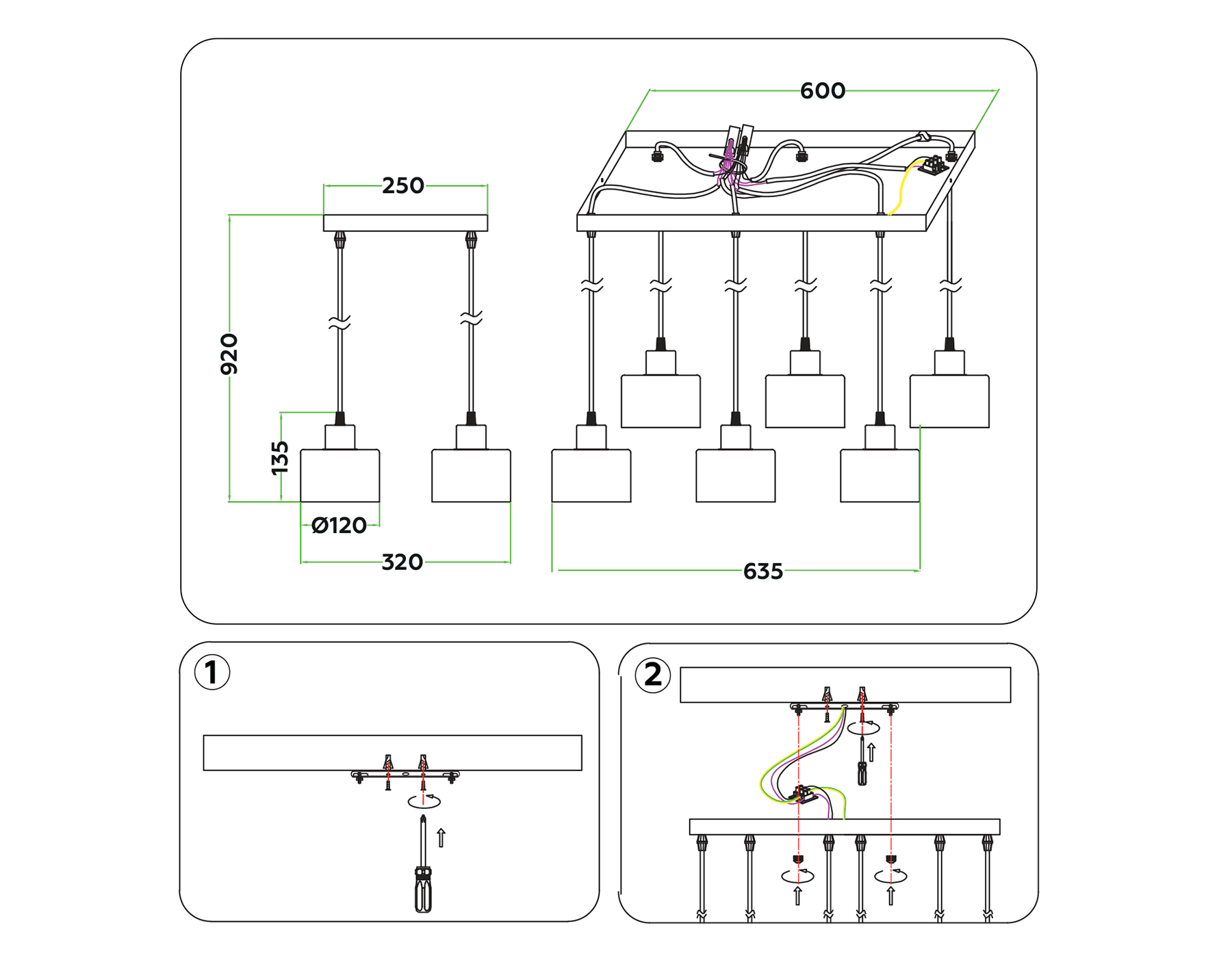 TR8126/6 BK/BS черный/латунь E27*6 max 40W 635*320*920