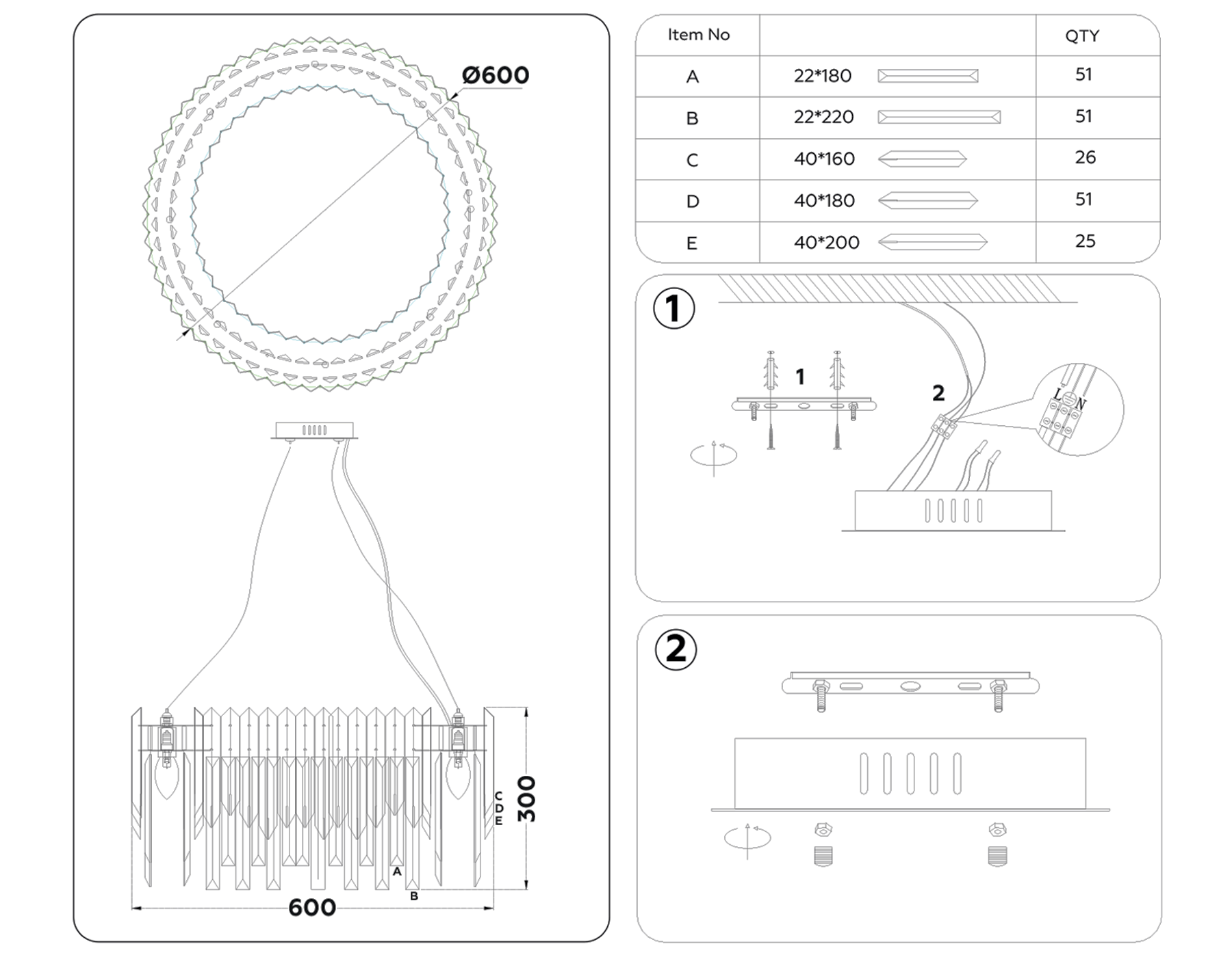 TR5286/6 GD/CL золото/прозрачный E14/6 max 40W D600*1100