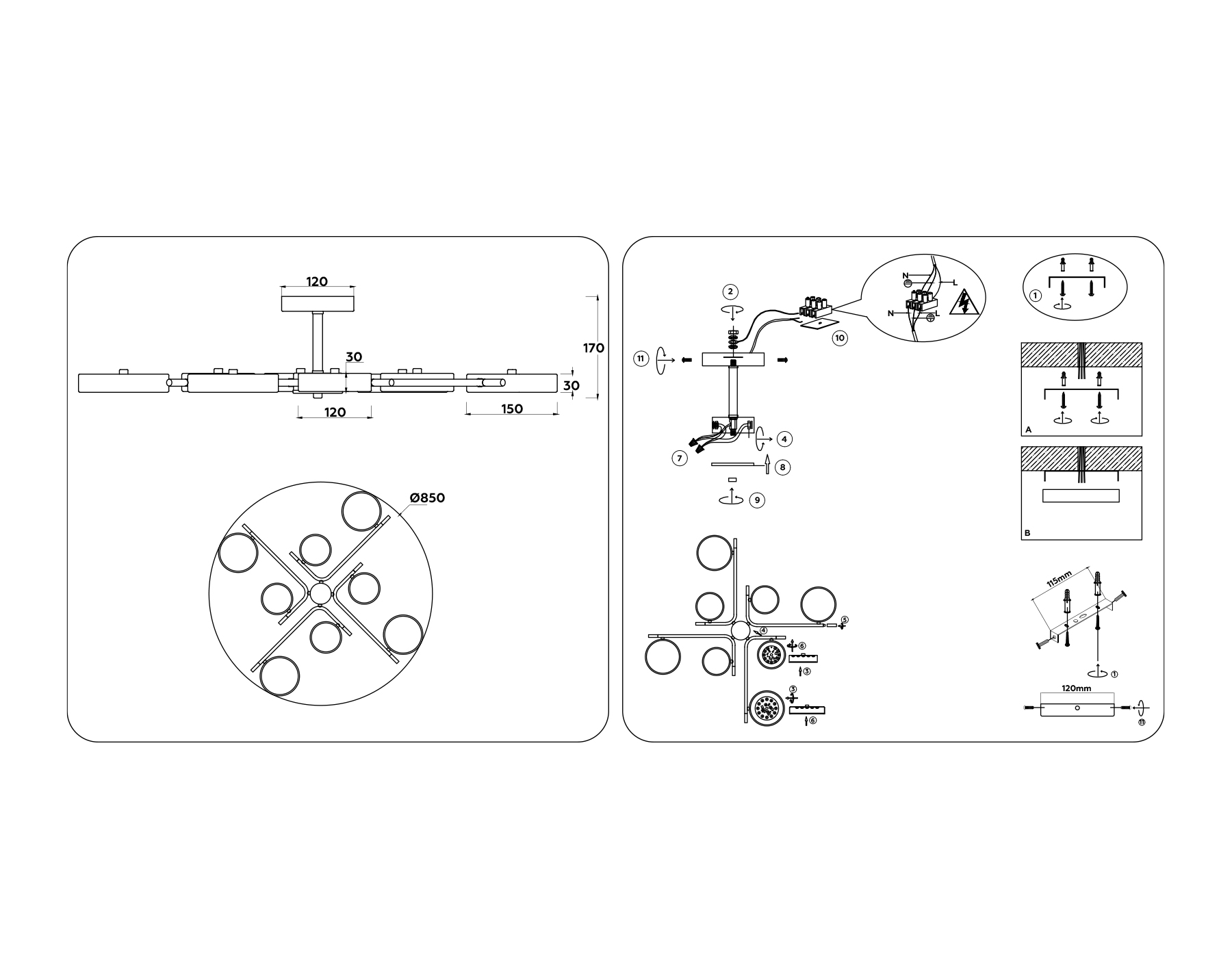 FL516339/8 GR/CP серый/медь 120W 3000-6000K D850*170 (без ПДУ)
