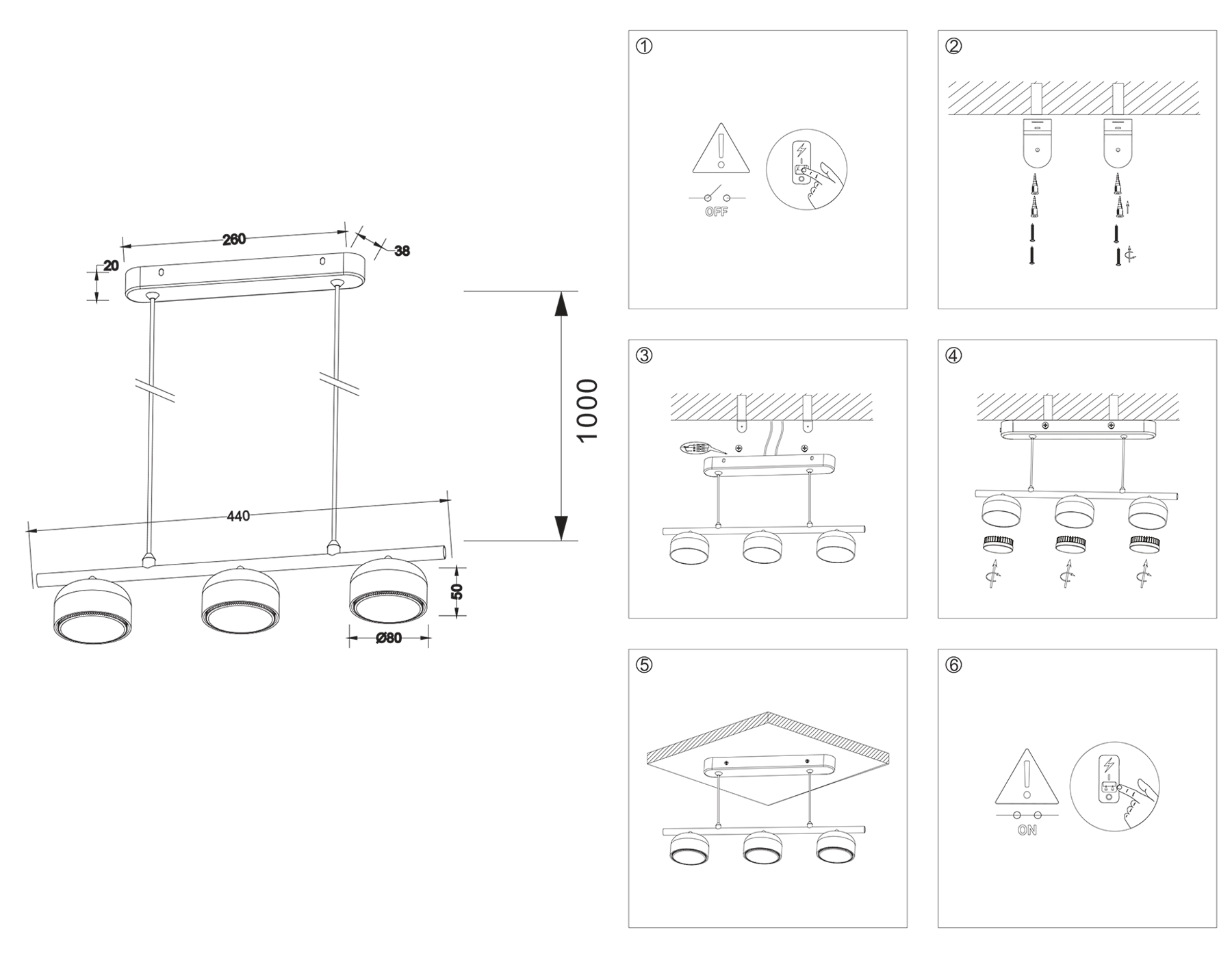 TN71034/3 BK черный GX53/3 max 12W 440*80*1100