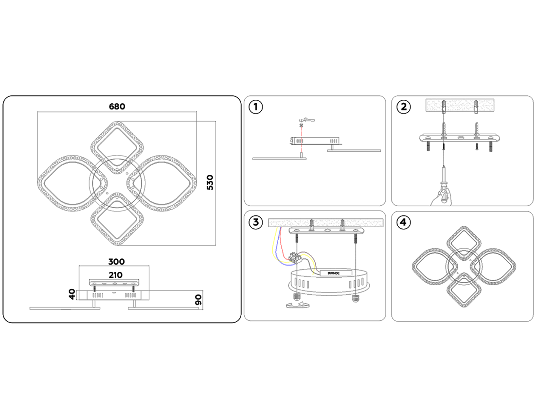 FA5148 CH хром 77W 680*630*90 (ПДУ РАДИО 2.4)