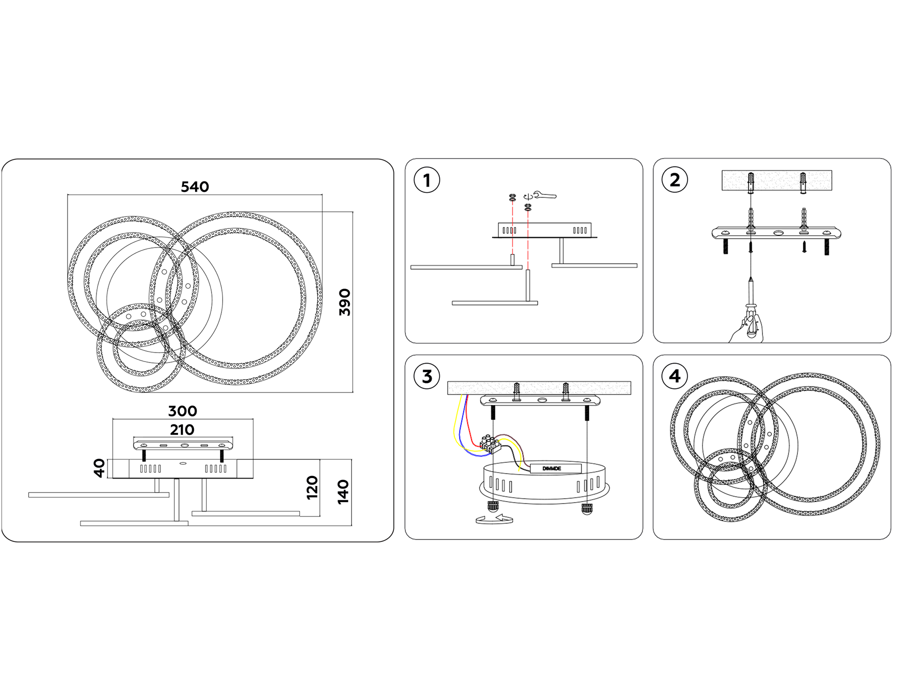 FA8851/3 CH хром 208W 3000K+6400K/3000K/6400K/4200K+4200K 540*390*140 (ПДУ РАДИО 2.4G)