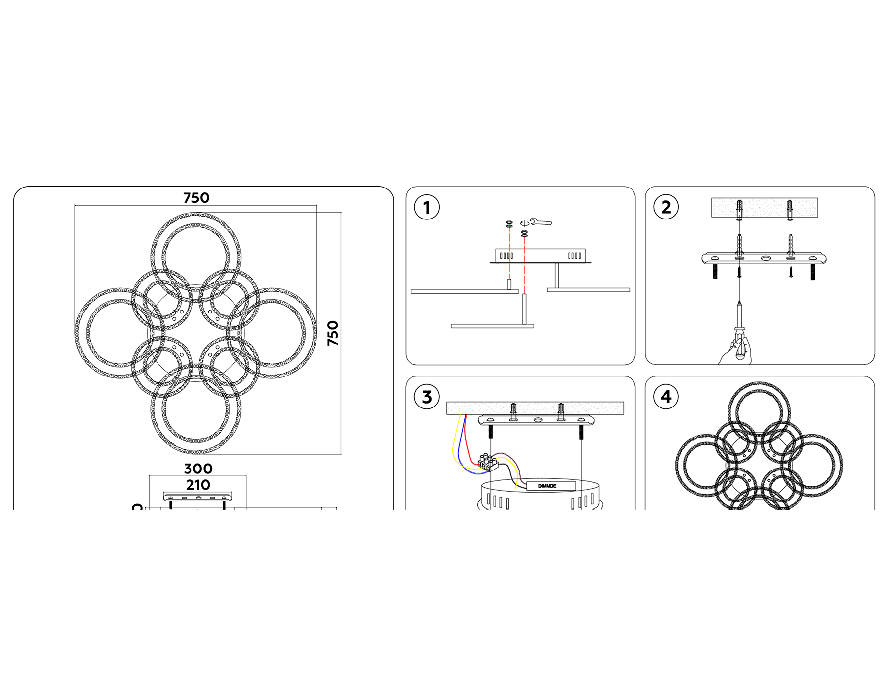 FA8854/4+4 WH белый 208W 3000K+6400K/3000K/6400K/4200K+4200K 750*750*120 (ПДУ РАДИО 2.4G)