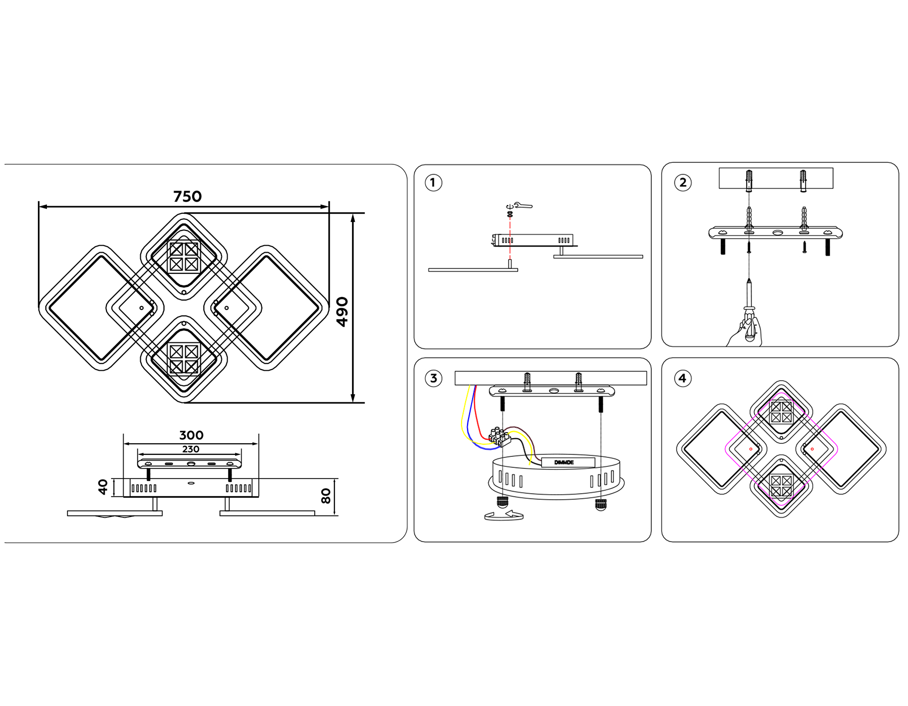 FA286/4 WH белый 101W 750*490*80 (ПДУ РАДИО 2.4G)
