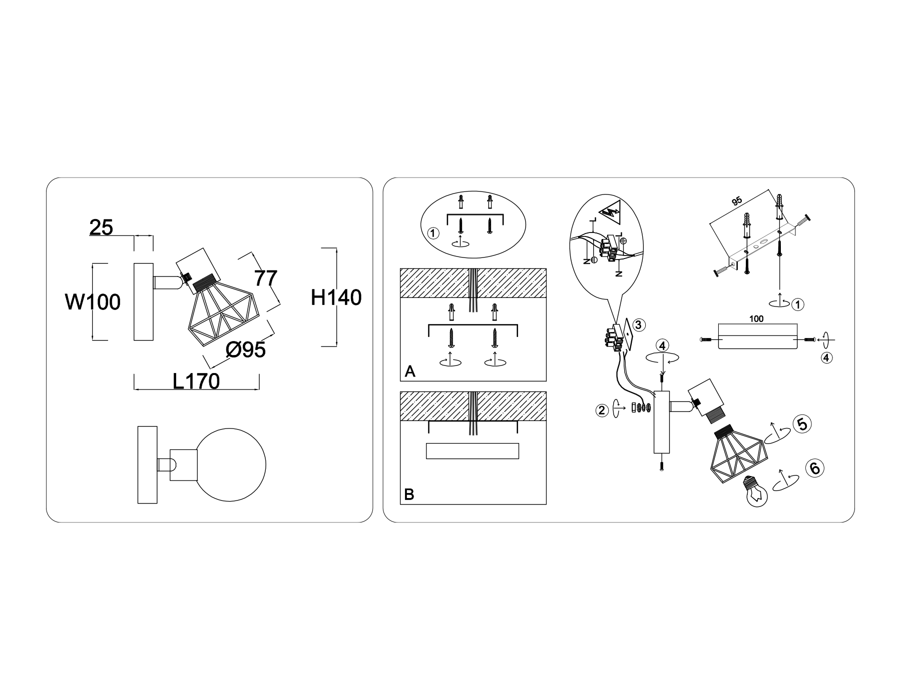 TR8655 BK/GD черный/золото E14 max 60W 170*100*140