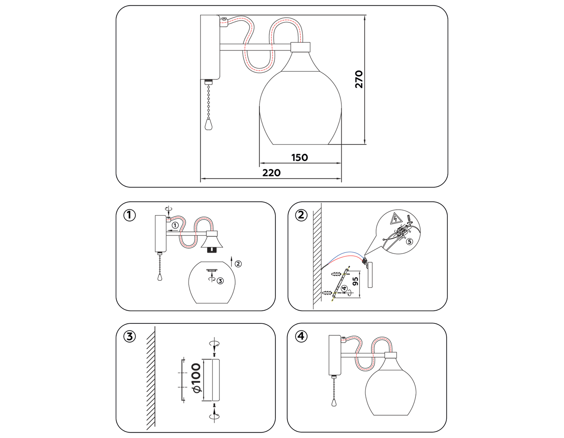 TR9065 SB/TI бронза/янтарь E27 max 40W 150*270*220