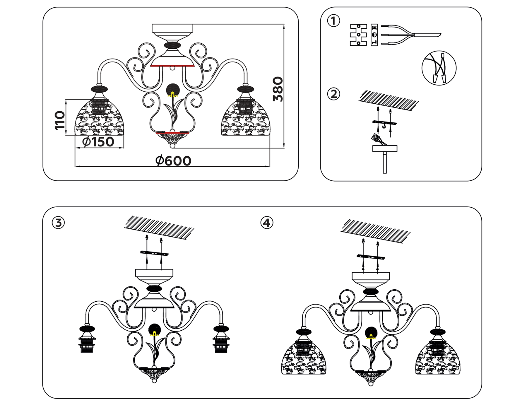 TR3057/5 BG/GD/FR бежевый/золото/белый матовый E27/5 max 40W D600*380