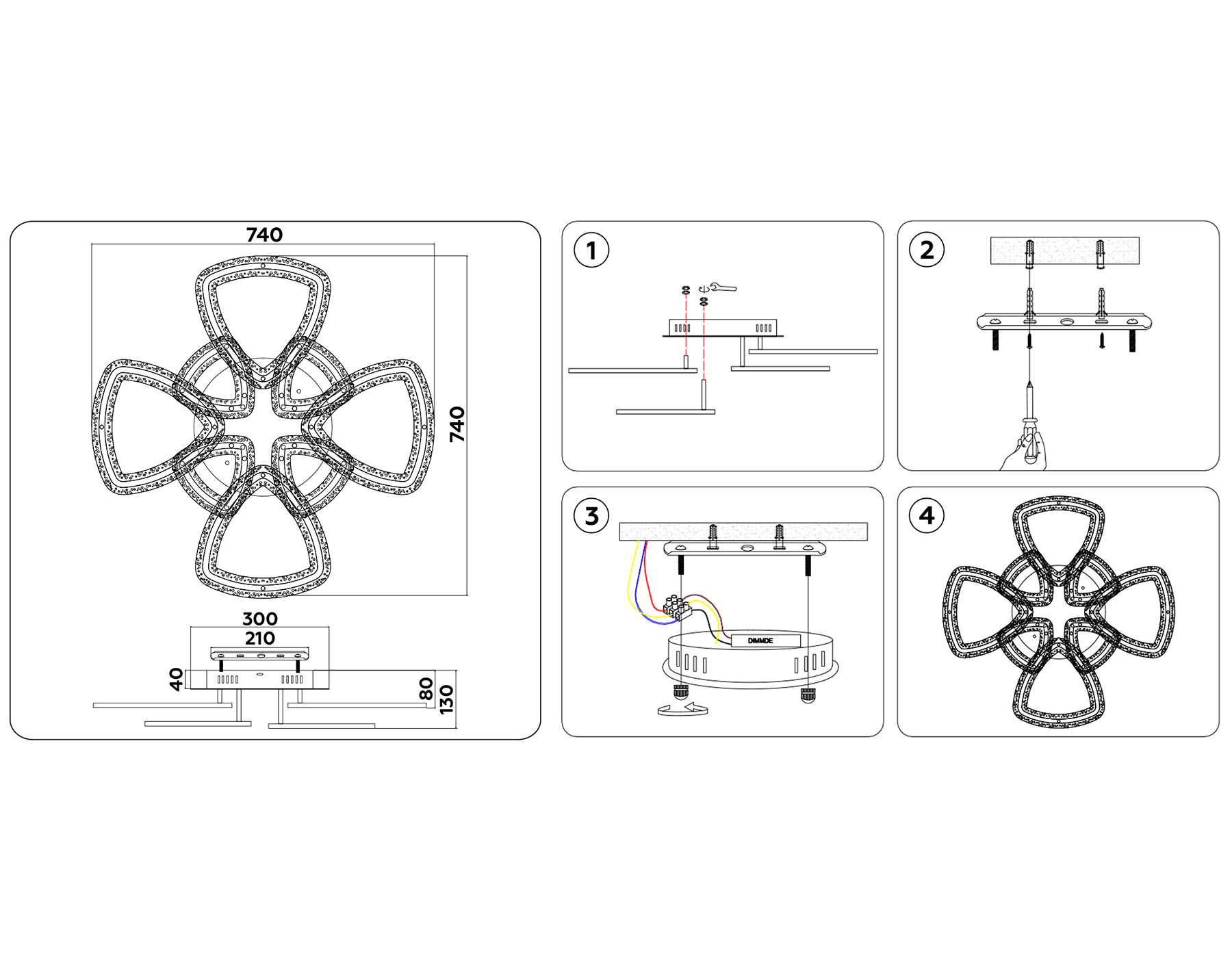 FA8863/4+4 WH белый 182W 3000K+6400K/3000K/6400K/4200K+4200K 740*740*130 (ПДУ РАДИО 2.4G)