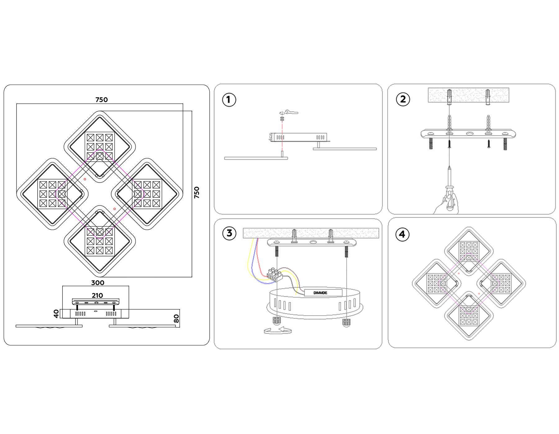 FA287/4 CF/TI кофе/янтарь 116W 750*750*80 (ПДУ РАДИО 2.4G)