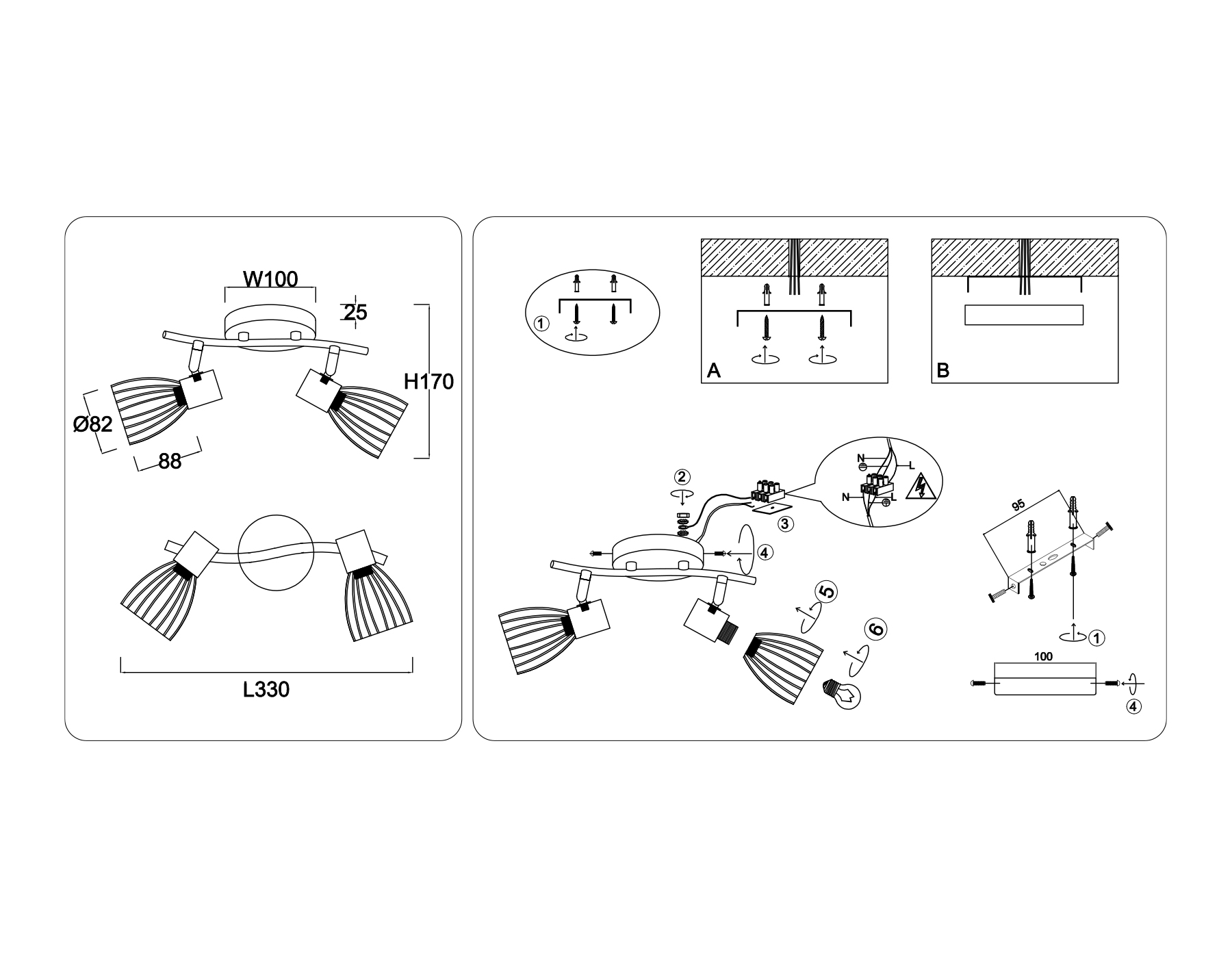 TR8660/2 BK/GD черный/золото E14/2 max 60W 330*100*170