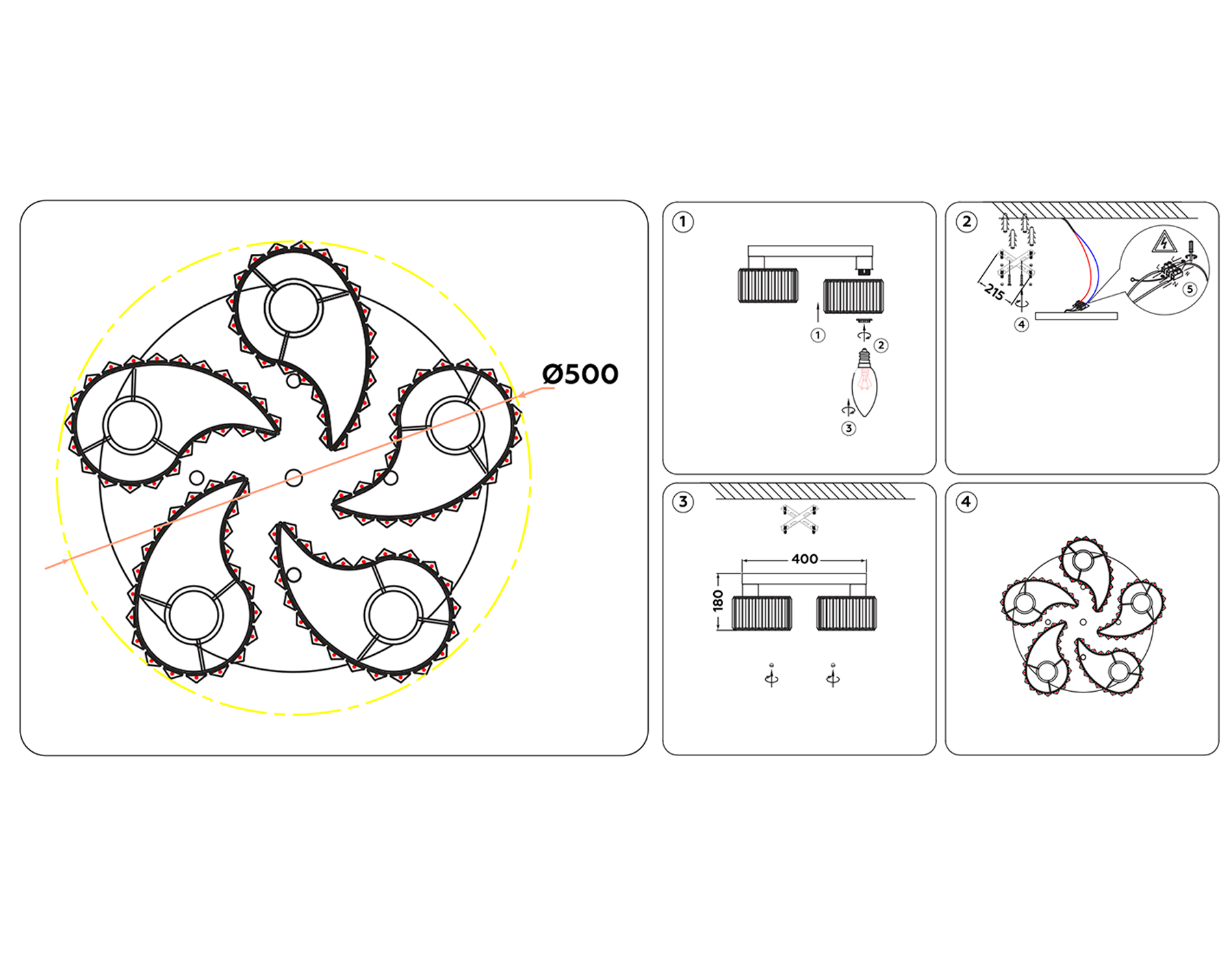 TR5203/5 CF/CL кофе/прозрачный E27/5 max 40W D500*180