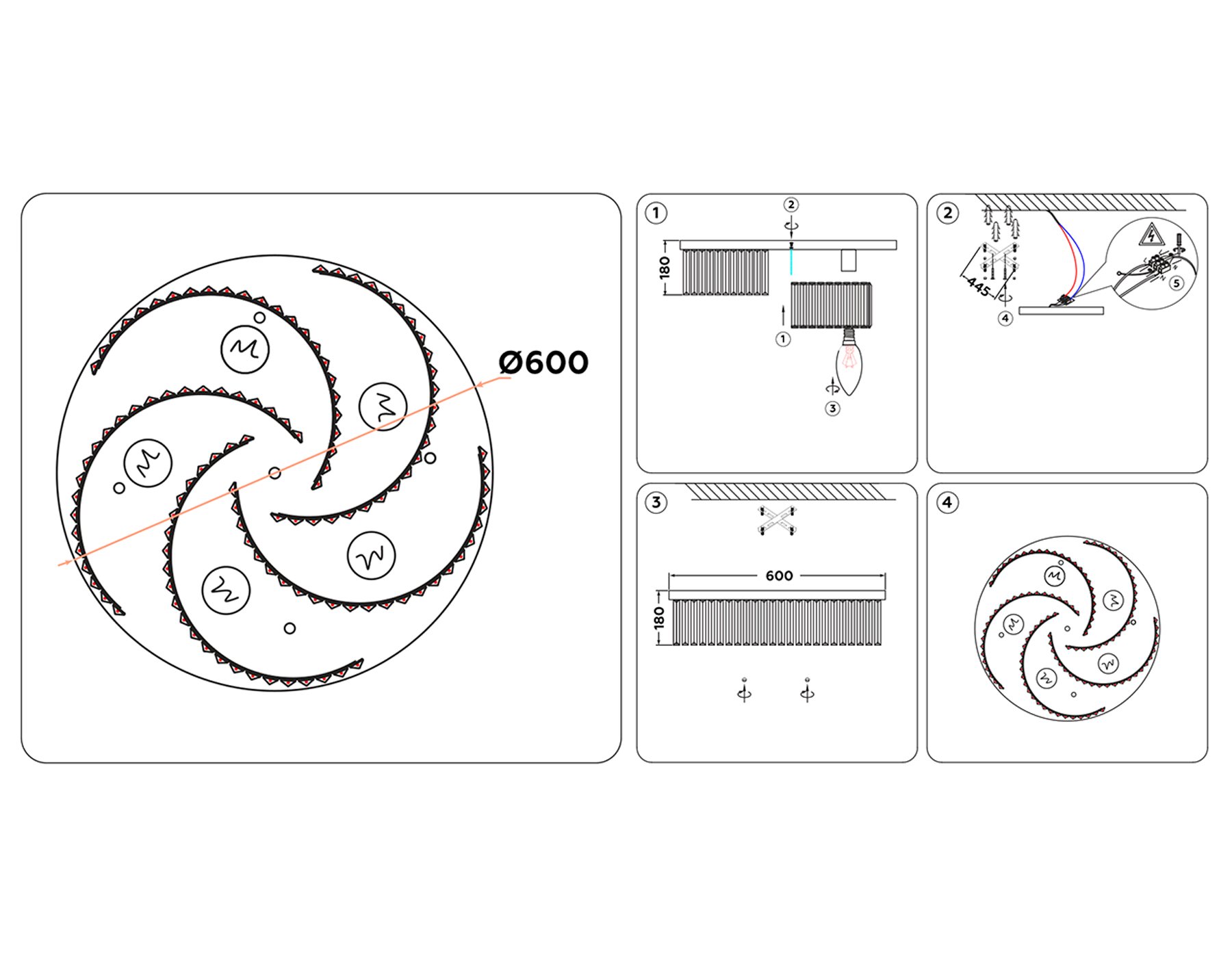 TR5205/6 CH/CL хром/прозрачный E27/6 max 40W D600*180