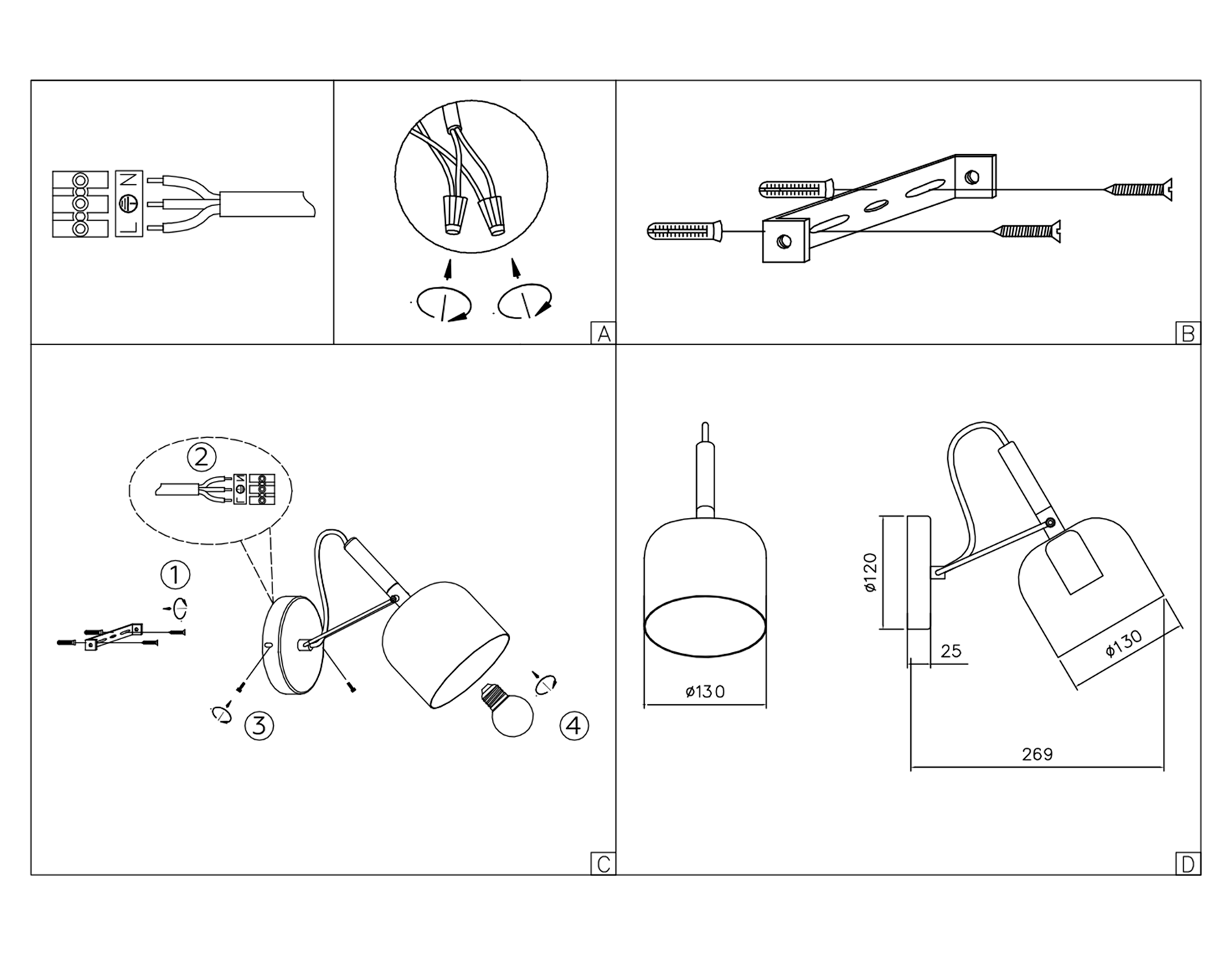 TR97102 GD/BK золото/черный E27 max 40W D130*223*273