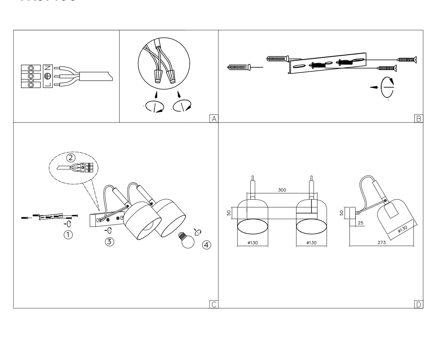 TR97106/2 GD/BK золото/черный E27*2 max 40W D130*223*273