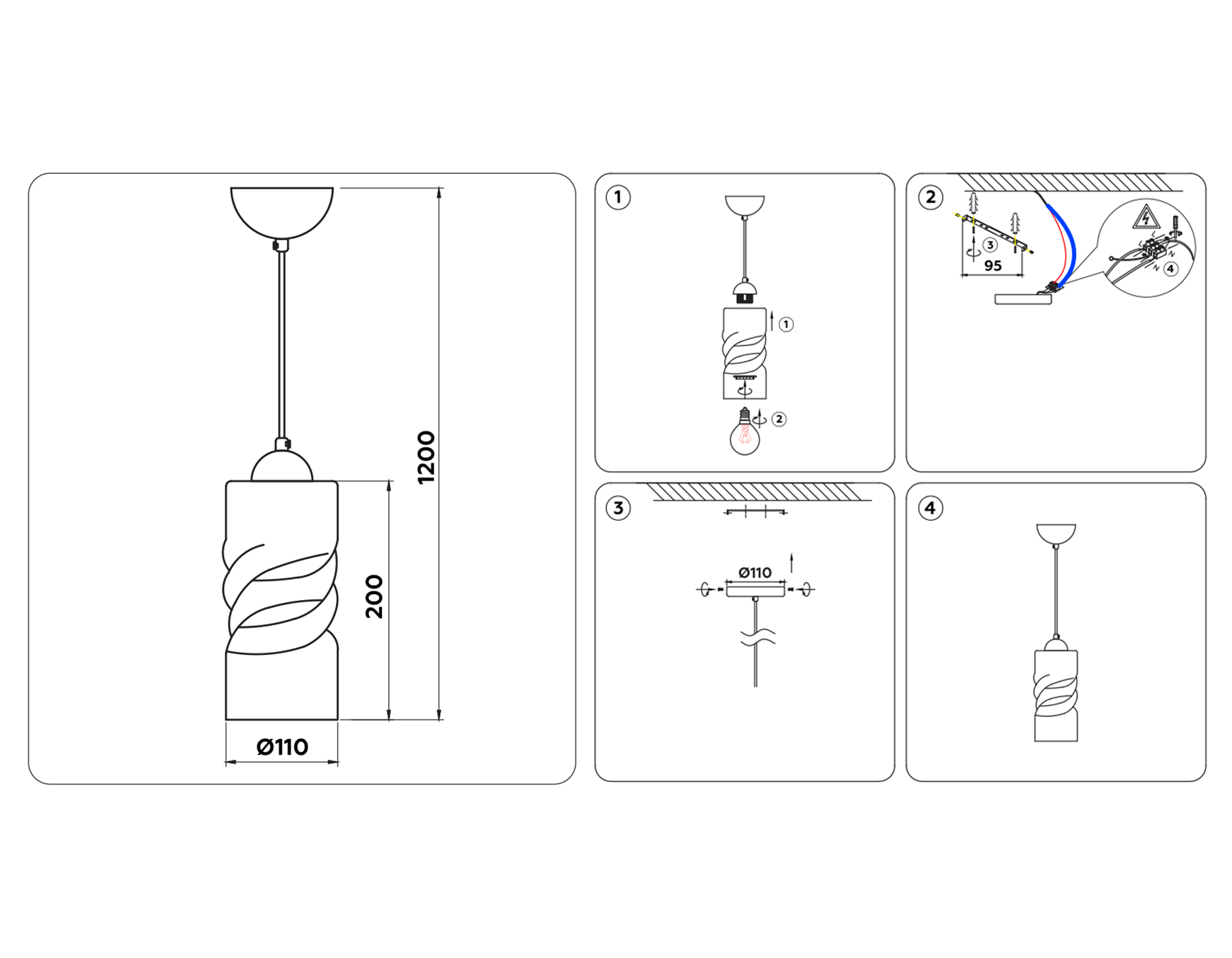 TR3555 BK/TI черный/янтарь E27 max 40W D110*1200