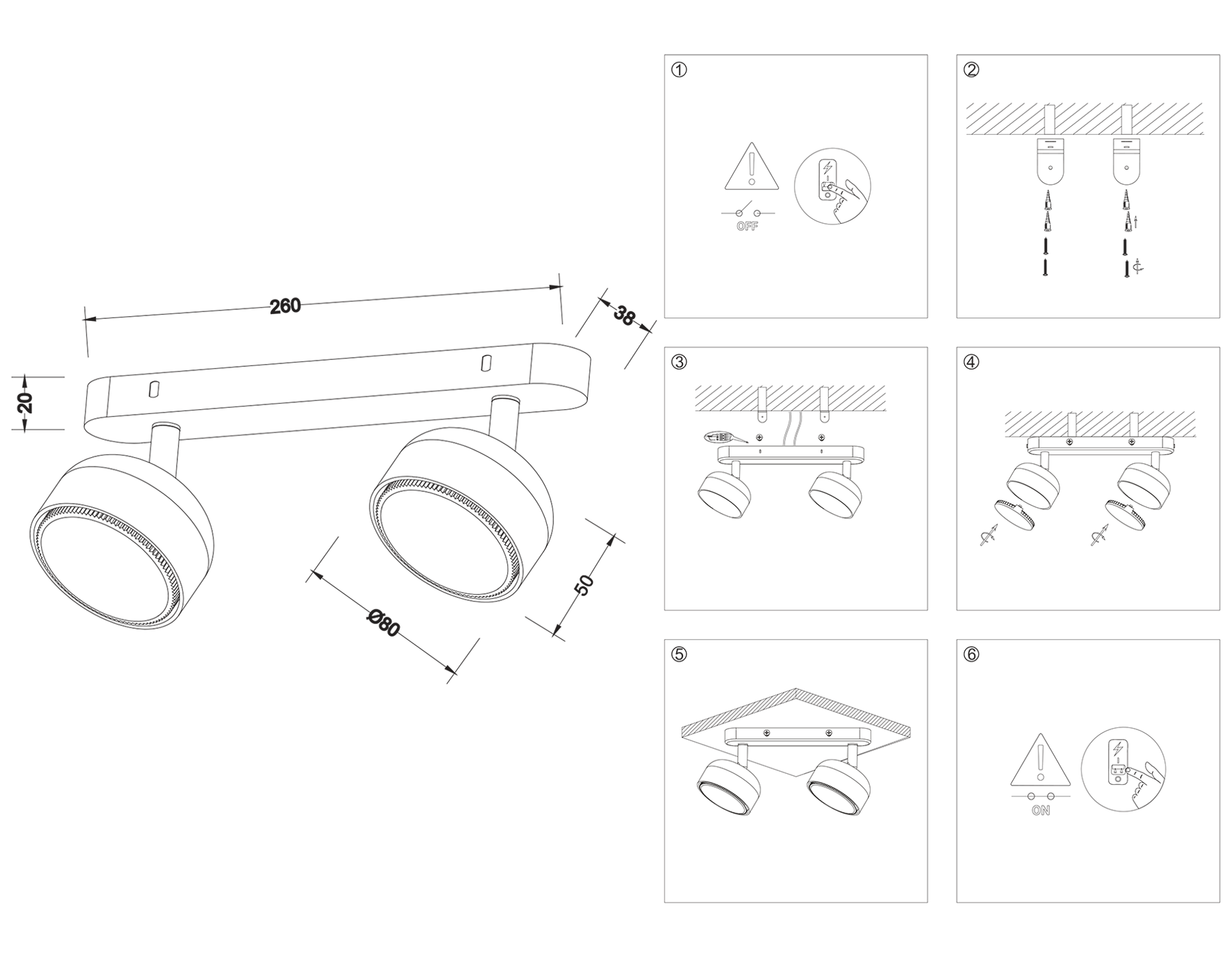 TN71011/2 WH белый GX53/2 max 12W 260*80*90