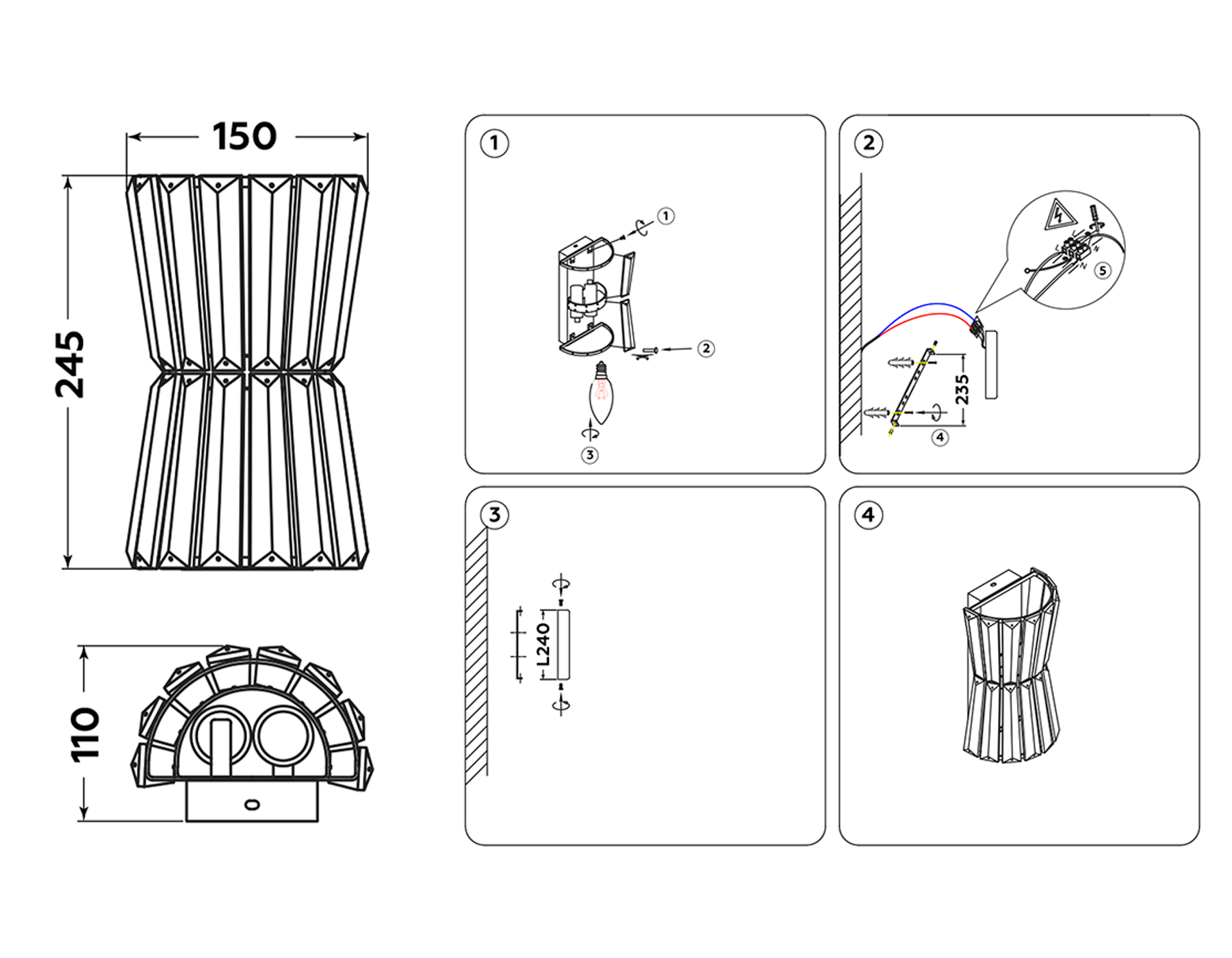 TR5219/2 GD/CL золото/прозрачный E14/2 max 40W 245*150*110