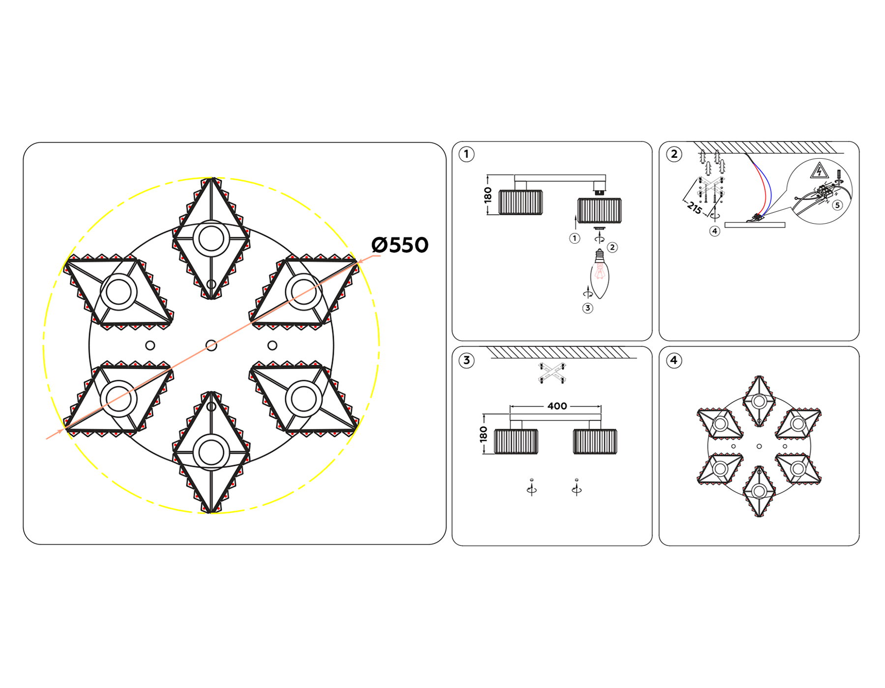 TR5209/6 CH/CL хром/прозрачный E27/6 max 40W D550*180