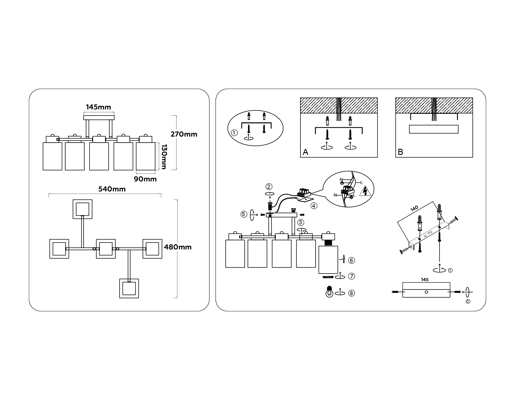 TR303048/5 BK/GD черный/золото E27/5 max 60W 540*480*270