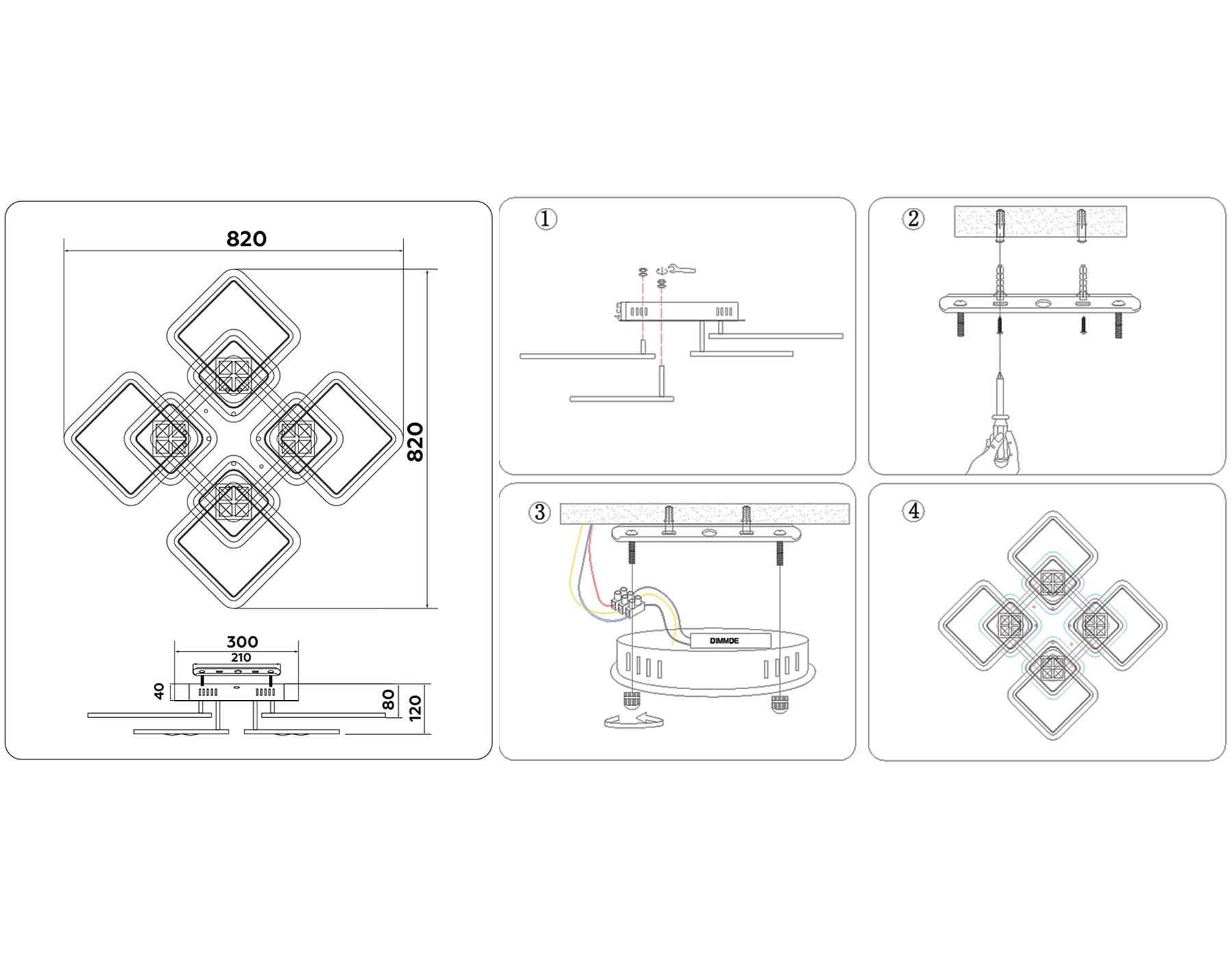 FA289/4+4 WH белый 176W 820*820*120 (ПДУ РАДИО 2.4G)