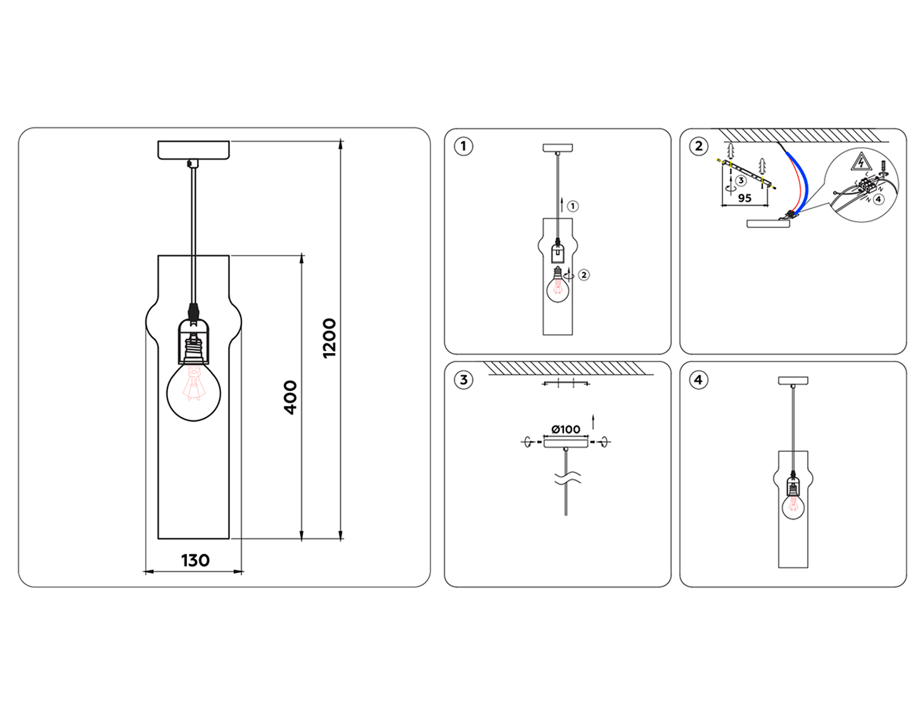 TR3560 BK/TI черный/янтарь E27 max 40W D130*1200