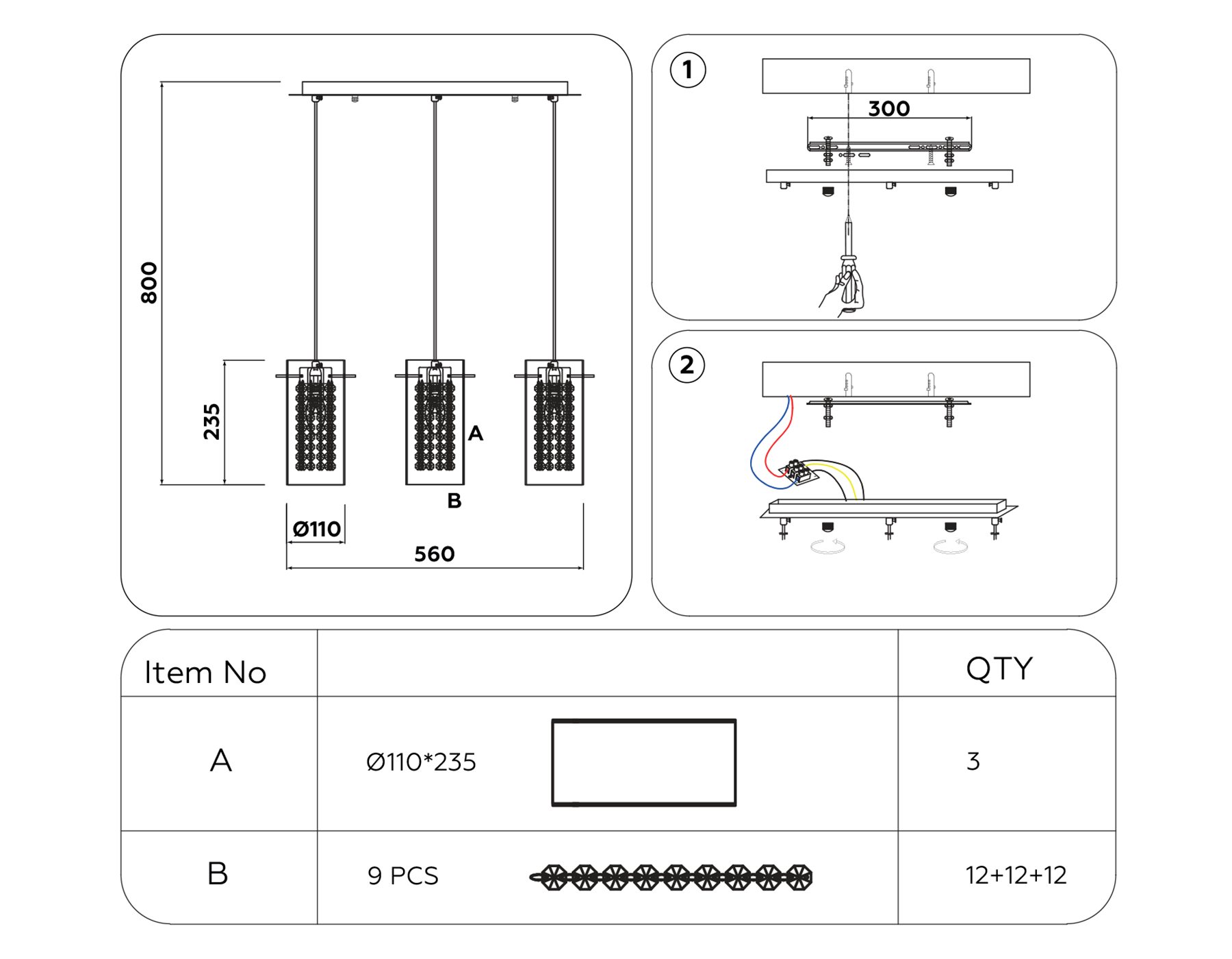 TR3663/3 GD/CL золото/прозрачный E14/3 max 40W 560*110*800