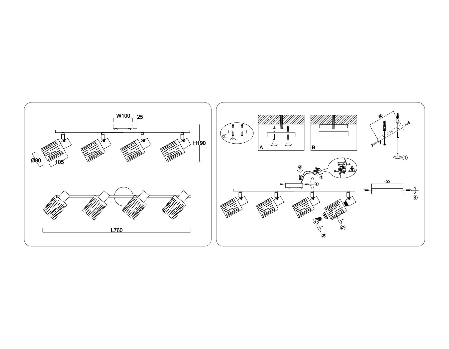 TR8666/4 WH белый E14/4 max 60W 760*100*190