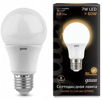 Лампа Gauss LED A60 E27 7W 2700K 1/10/50