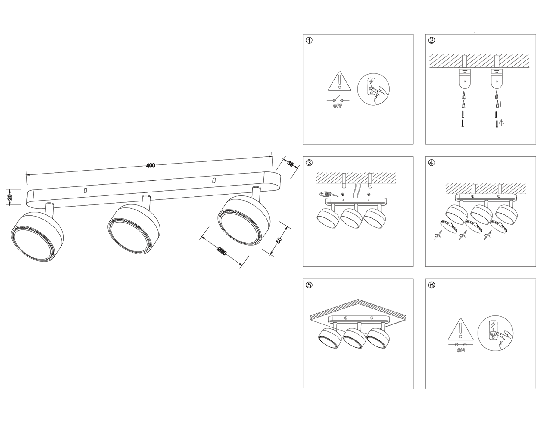 TN71018/3 BK черный GX53/3 max 12W 400*80*90