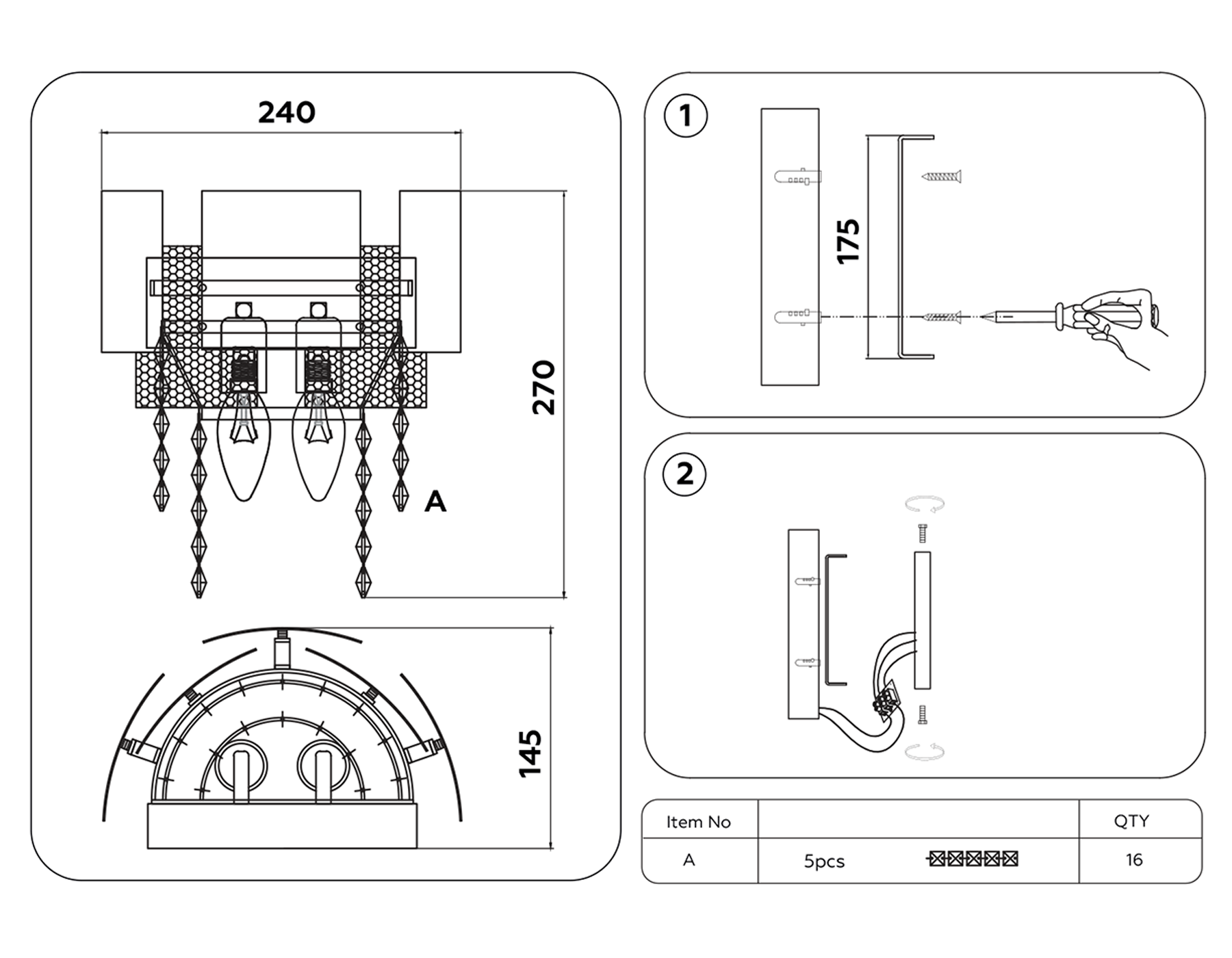 TR5250/2 SL/CL серебро/прозрачный E14/2 max 40W 270*240*150