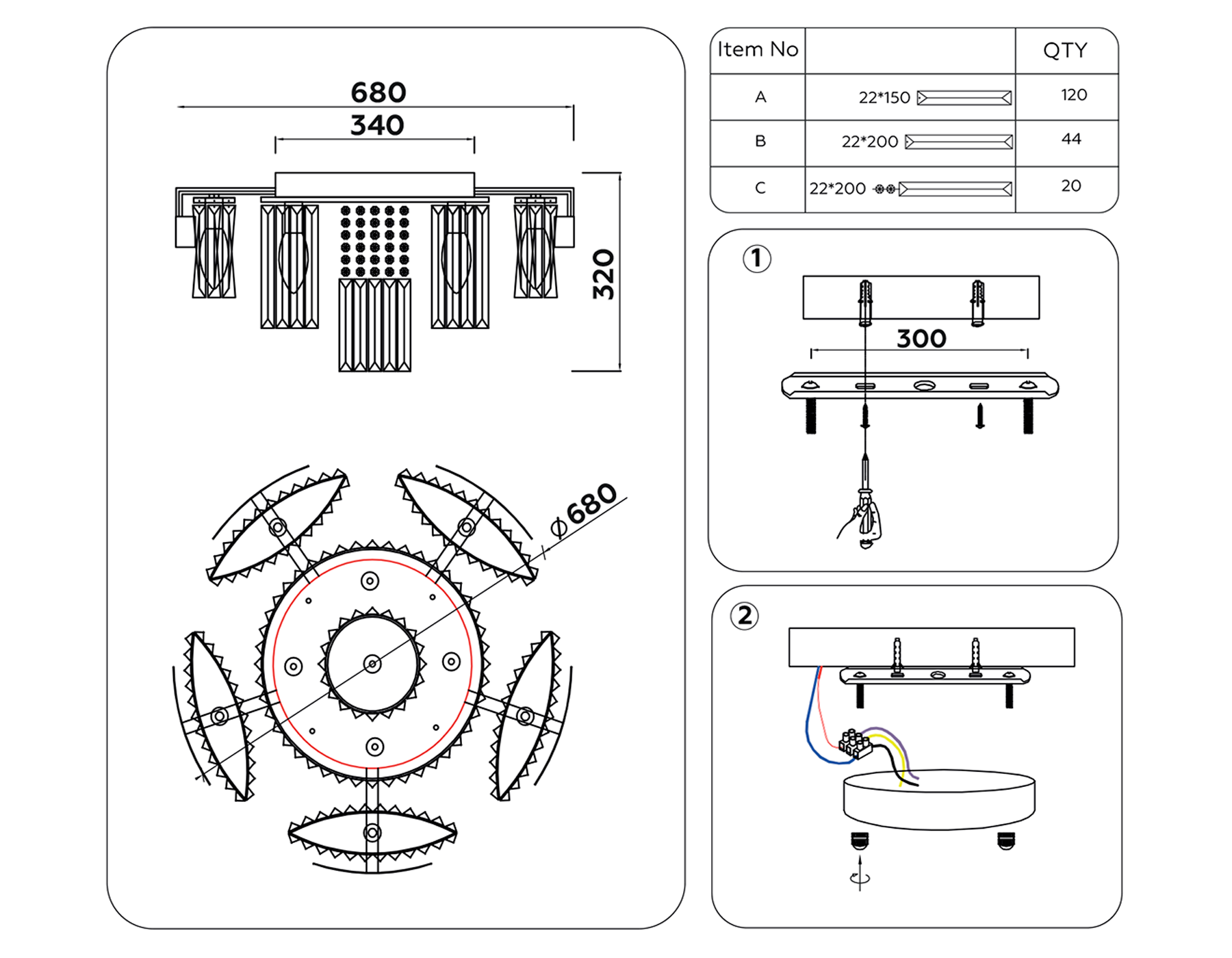 TR5093/10 GD/CL золото/прозрачный E14/10 max 40W D680*320