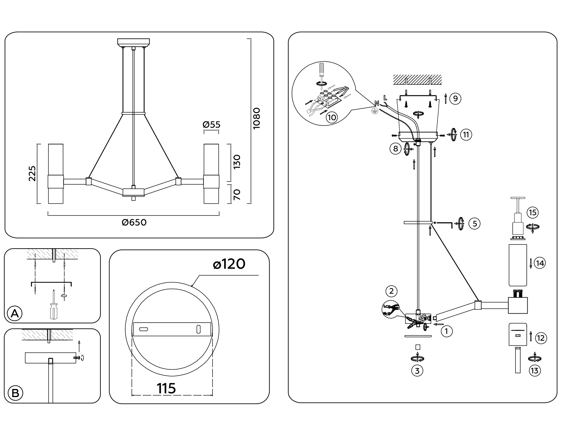 LH55104/6 BK/FR/TI черный/белый матовый/янтарь E14*6 max 40W D650*1080