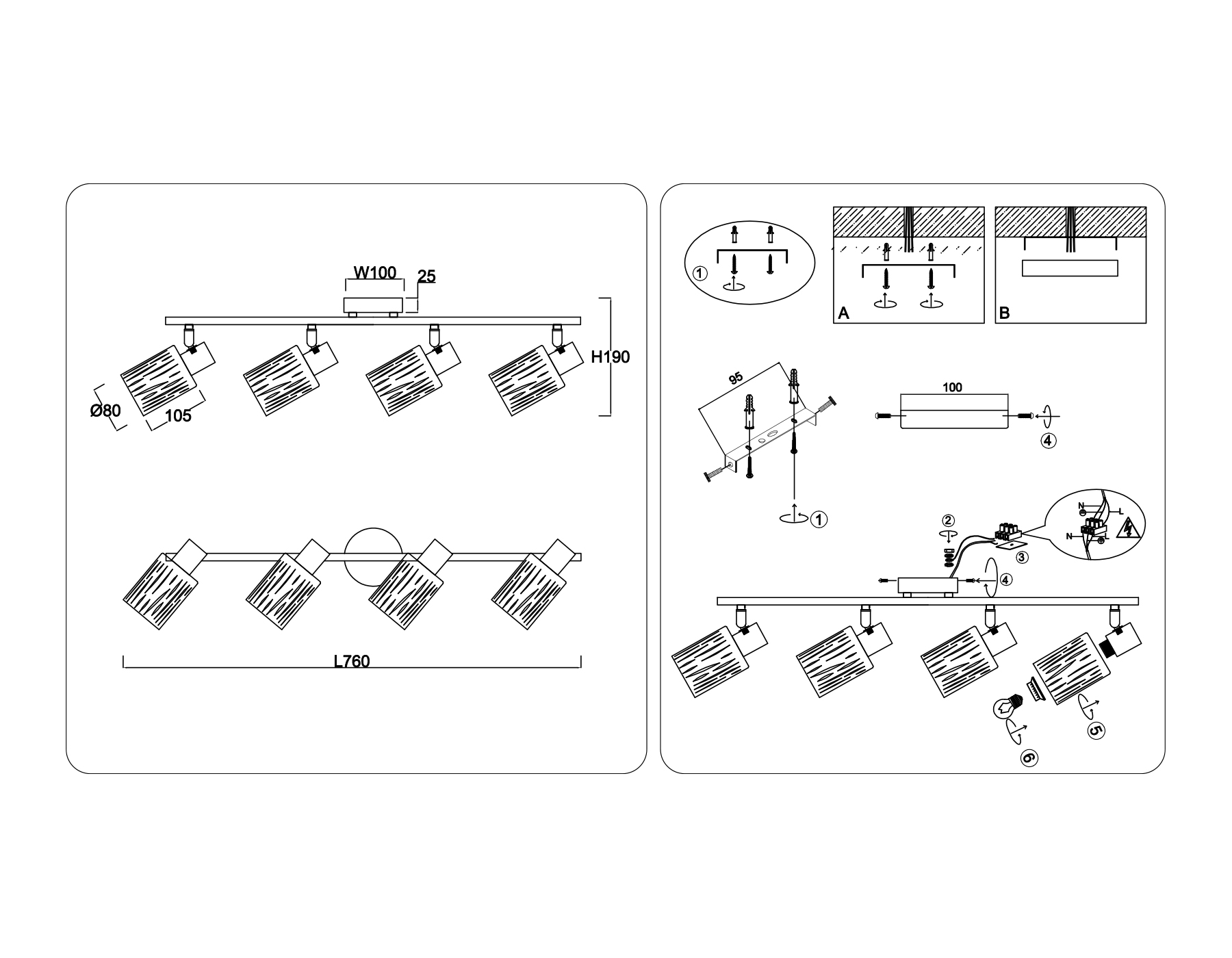 TR8670/4 BK/SB чёрный/бронза E14/4 max 60W 760*100*190